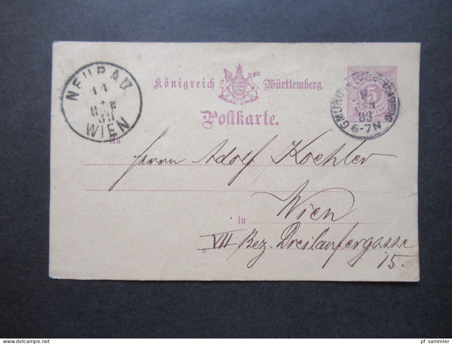 AD Württemberg 1883 Ganzsache Mit Viel Text Nach Wien Stempel Gmund / Ank. Stempel K1 Neubau Wien - Enteros Postales