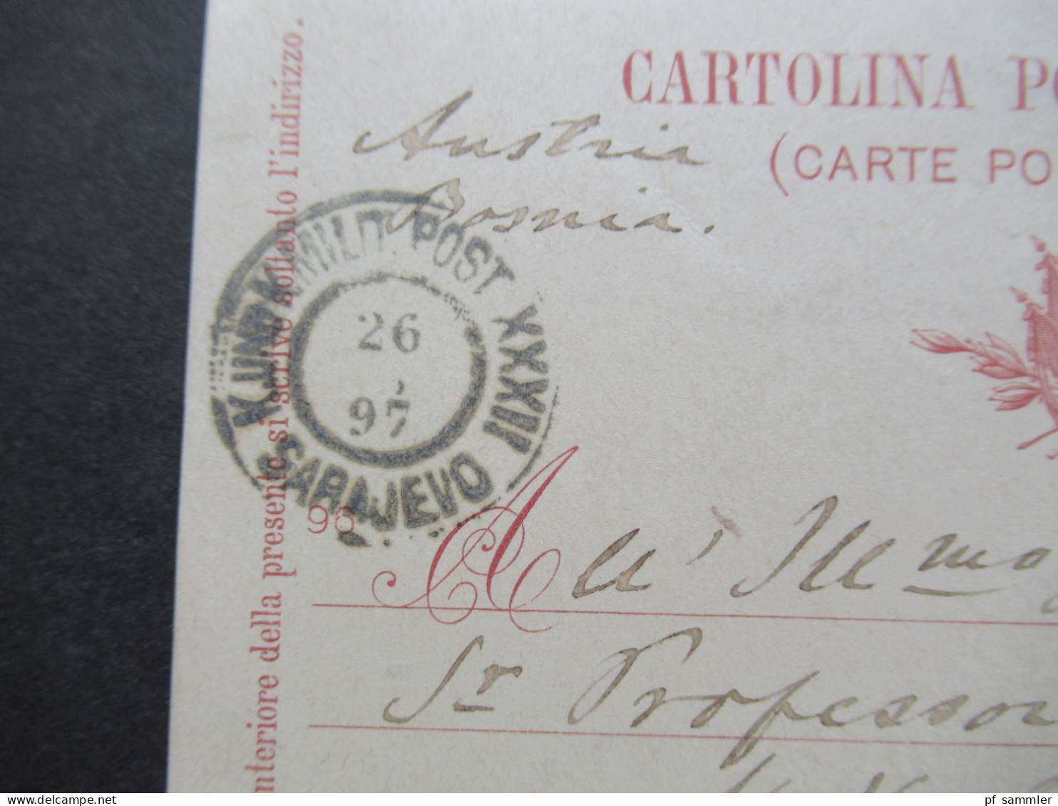 Italien 1897 Auslands PK Taormina - Sarajevo Österreich Bosnien Mit Ank. Stempel K Und K Milit. Post XXXII Sarajevo - Ganzsachen