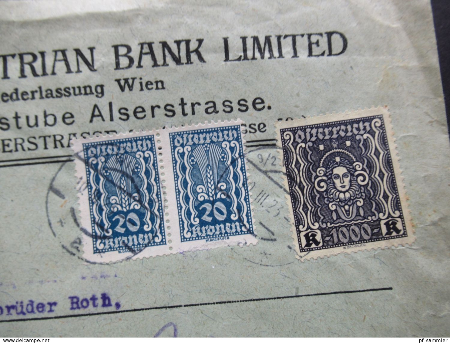 Österreich 1923 Frauenkopf Nr.404 MiF Mit Kornähre Einschreiben Wien - Sassenberg Umschlag Anglo Austrian Bank Limited - Covers & Documents