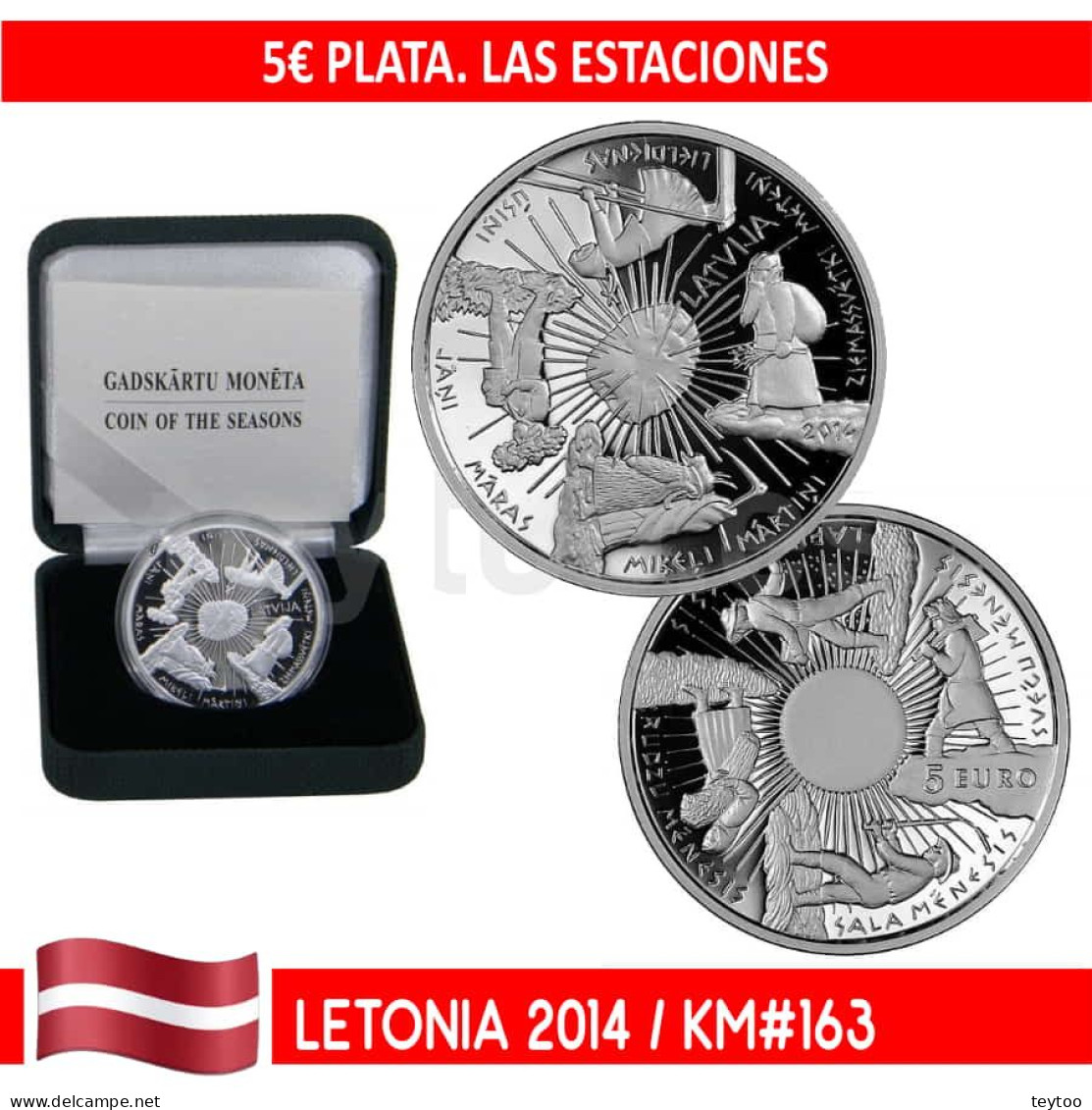 J0003# Letonia 2014. Las Estaciones 5€, Plata (FDC) UC#163 - Letland