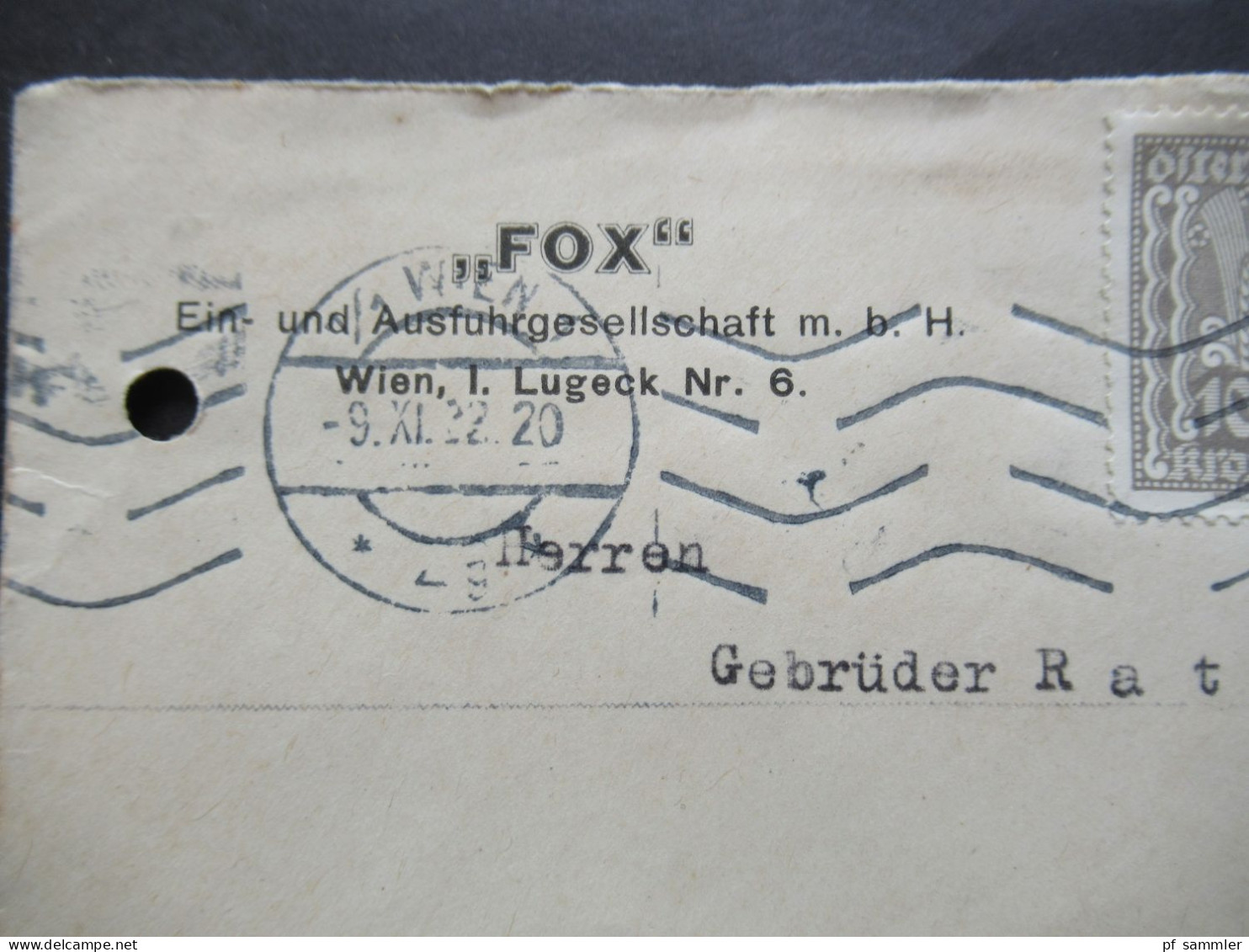 Österreich 1922 Kornähre Nr.378 (4) MeF Umschlag Fox Ein U. Ausfuhrgesellschaft Nach Sassenberg I. Westfalen Gesendet - Covers & Documents