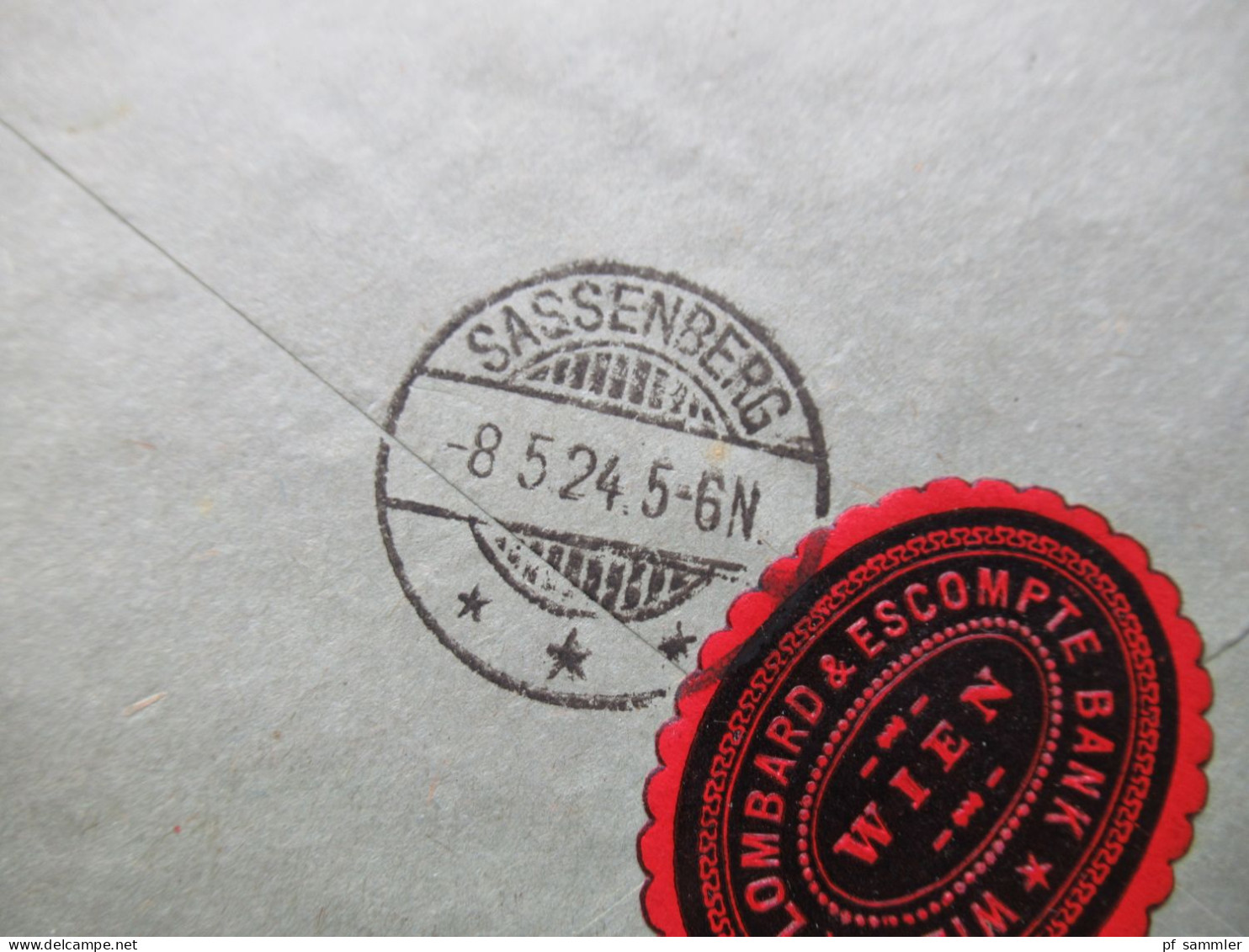 Österreich 1924 Nr.396 EF mit Perfin Firmenlochung Umschlag Wiener Lombard u. Escompte Bank Einschreiben Wien - Sassenbe