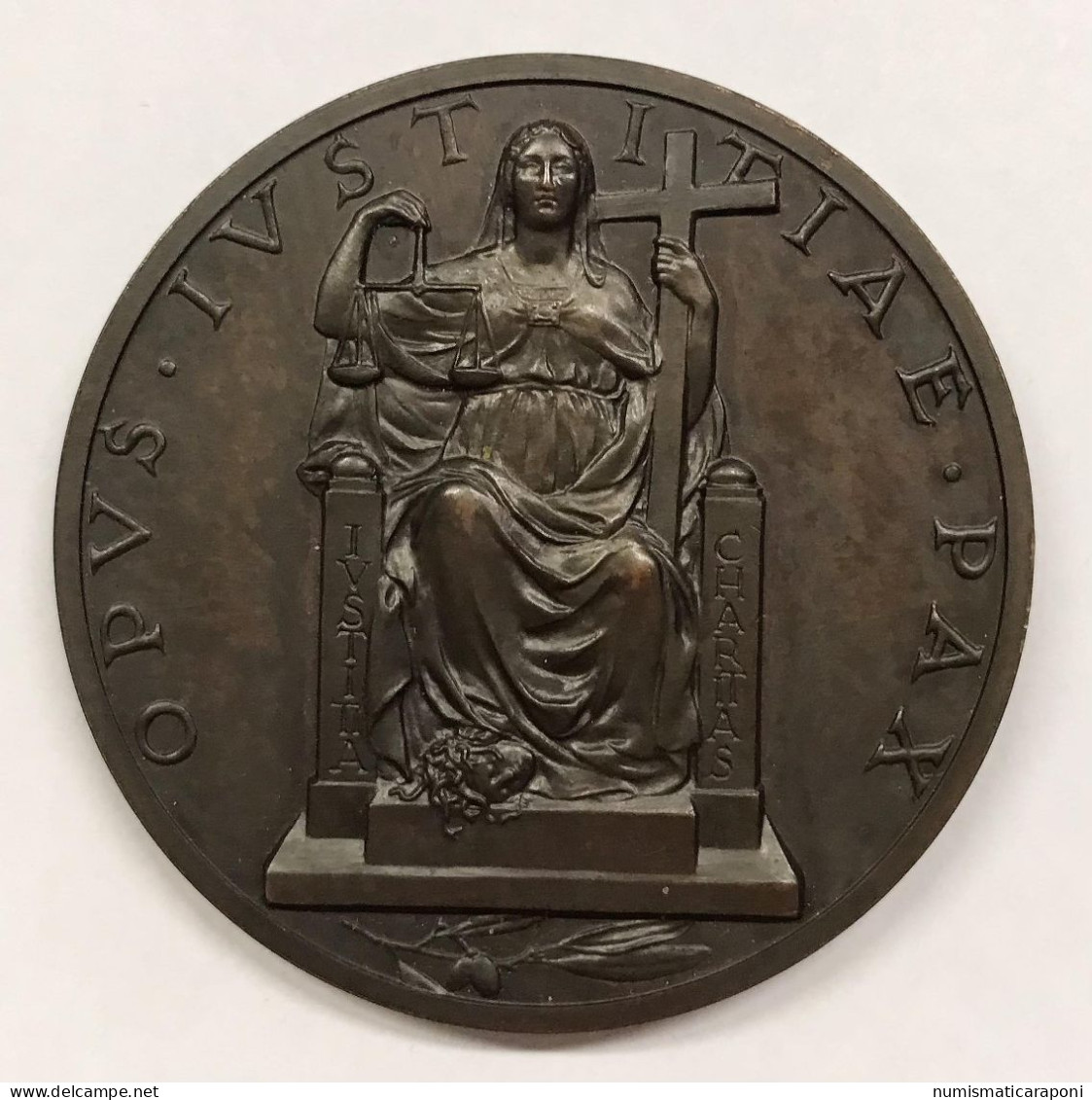 Città Del Vaticano Pio XII° Medaglia Anno II°opus Iustitiae Pax E.327 - Royaux/De Noblesse