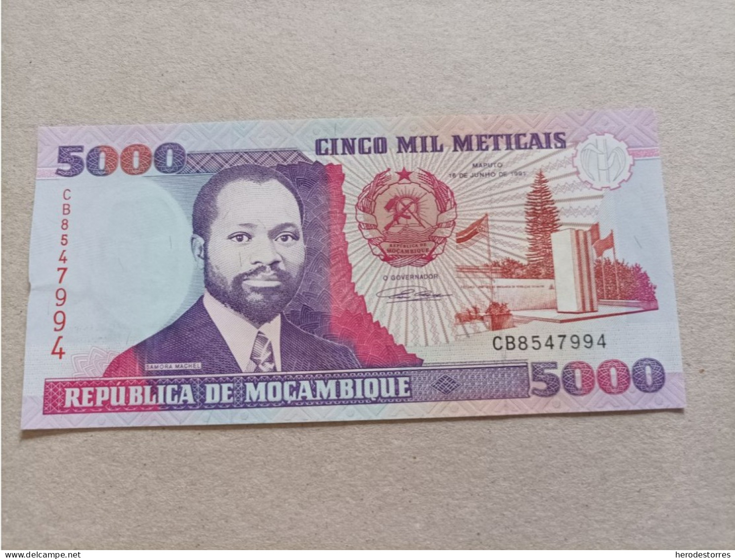 Billete De Mozambique 5000 Meticais, Año 1991, AUNC - Mozambique