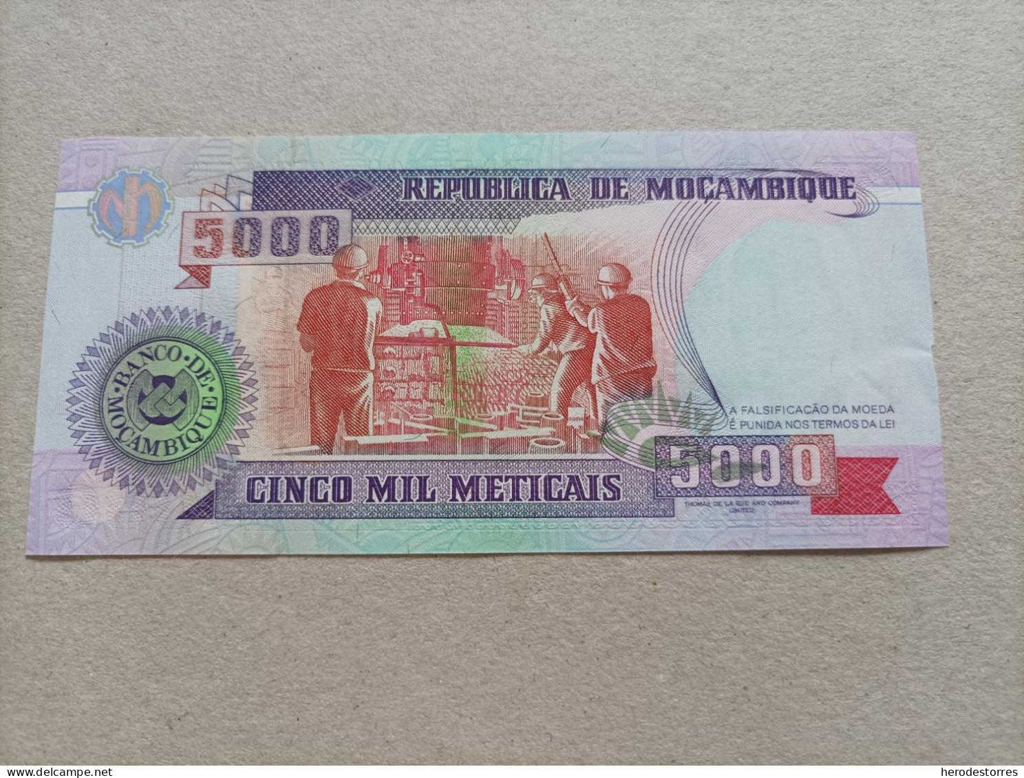 Billete De Mozambique 5000 Meticais, Año 1991, AUNC - Mozambique