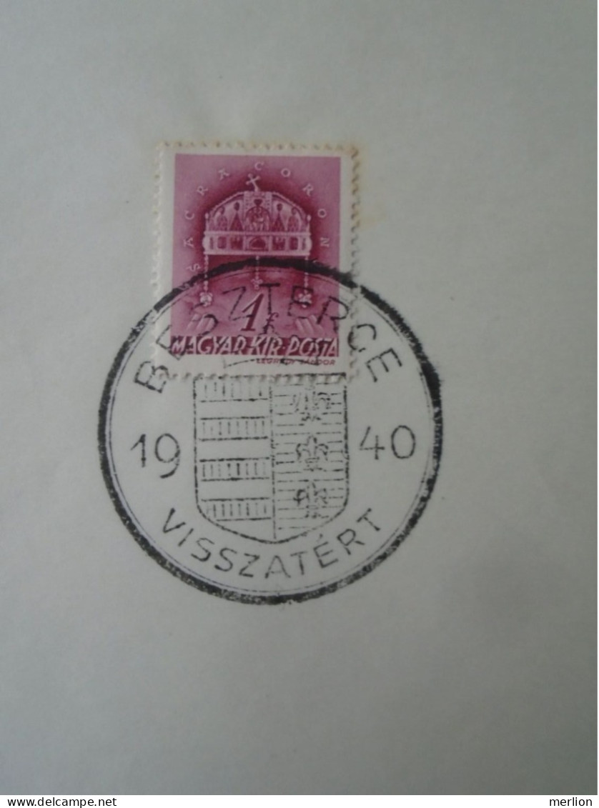 ZA451.64  Hungary - Beszterce  - Visszatért -Commemorative Postmark 1940 - Postmark Collection