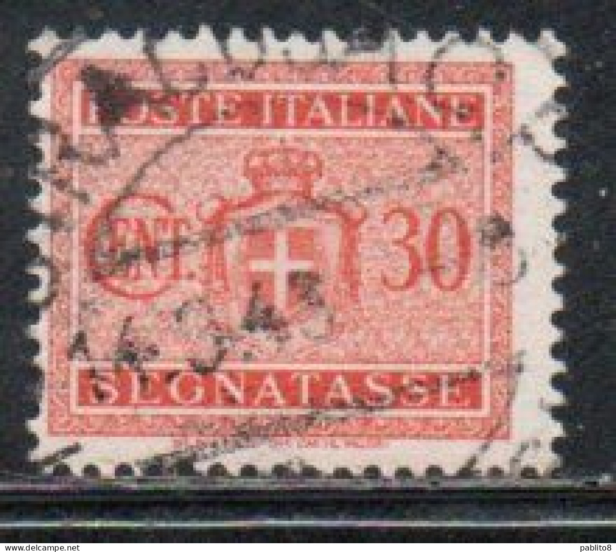 ITALIA REGNO LUOGOTENENZA 1945 POSTAGE DUE SEGNATASSE TAXES TASSE NO WATERMARK SENZA FILIGRANA CENT. 30c USATO USED - Postage Due