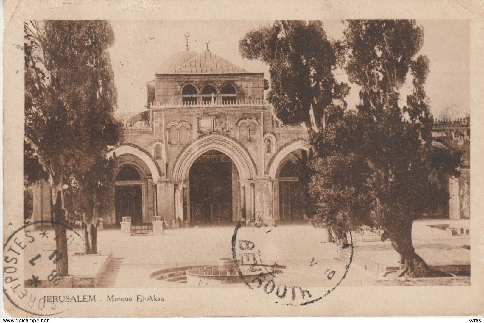 EGYPTE.  E.E.F. (Egyptian Expedition French): 1 Brun + 3 Orange (milliemes) Postage S / Cpa JERUSALEM. Mosquée El - Aksa - 1915-1921 British Protectorate