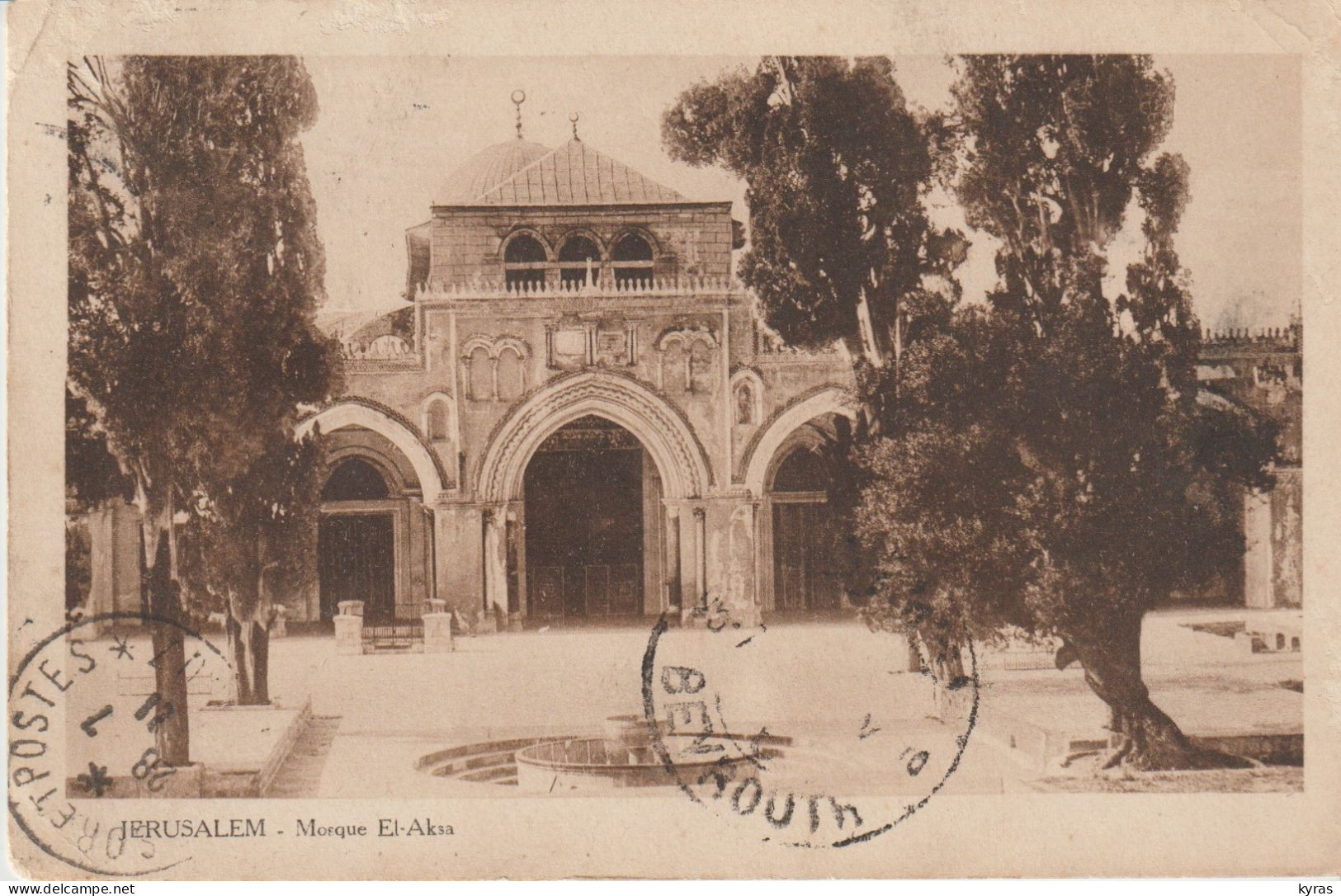 EGYPTE.  E.E.F. (Egyptian Expedition French): 1 Brun + 3 Orange (milliemes) Postage S / Cpa JERUSALEM. Mosquée El - Aksa - 1915-1921 Brits Protectoraat