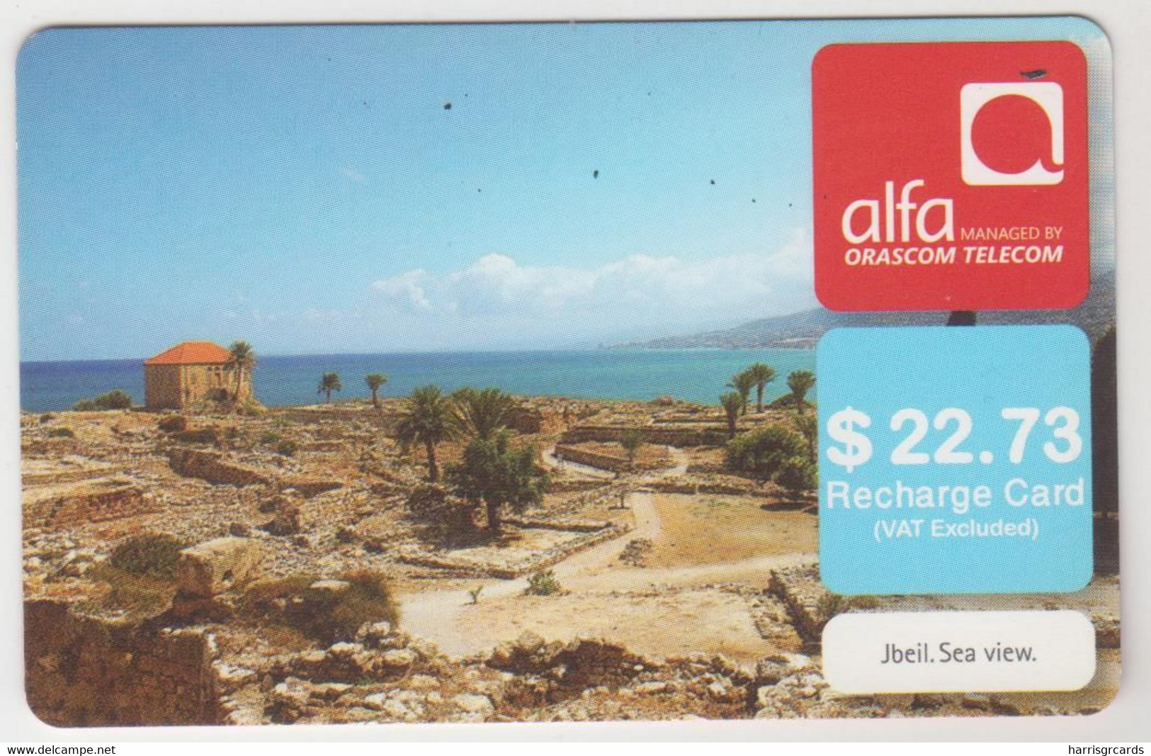 LEBANON - Jbeil Sea View , Alfa Recharge Card 22.73$, Exp.date 30/07/13, Used - Liban