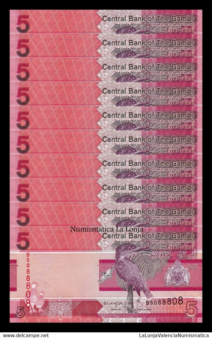 Gambia Lot 10 Banknotes 5 Dalasis 2020 (2022) Pick 37 New Sc Unc - Gambia