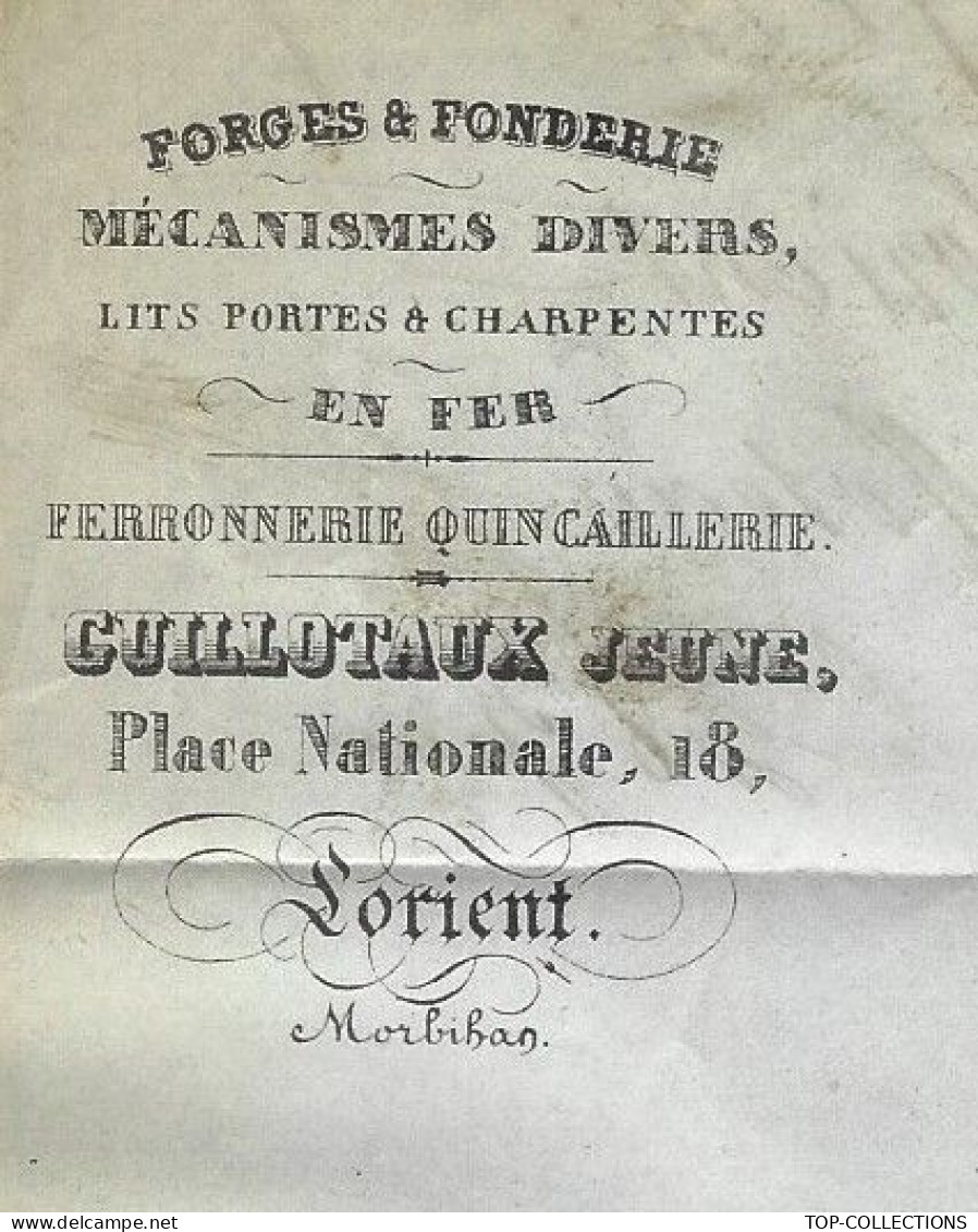 MORBIHAN  1853 ENTETE FORGES ET FONDERIE Guillotaux Jeune à Lorient Pour Bordeaux V.HISTORIQUE SUR CETTE FONDERIE - 1800 – 1899