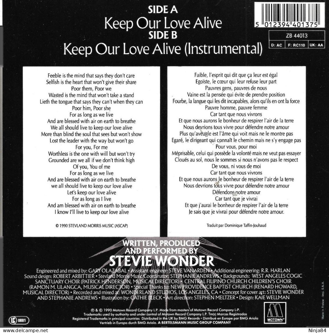 SP 45 RPM (7)  Stevie Wonder  "  Keep Our Love Alive  " - Soul - R&B