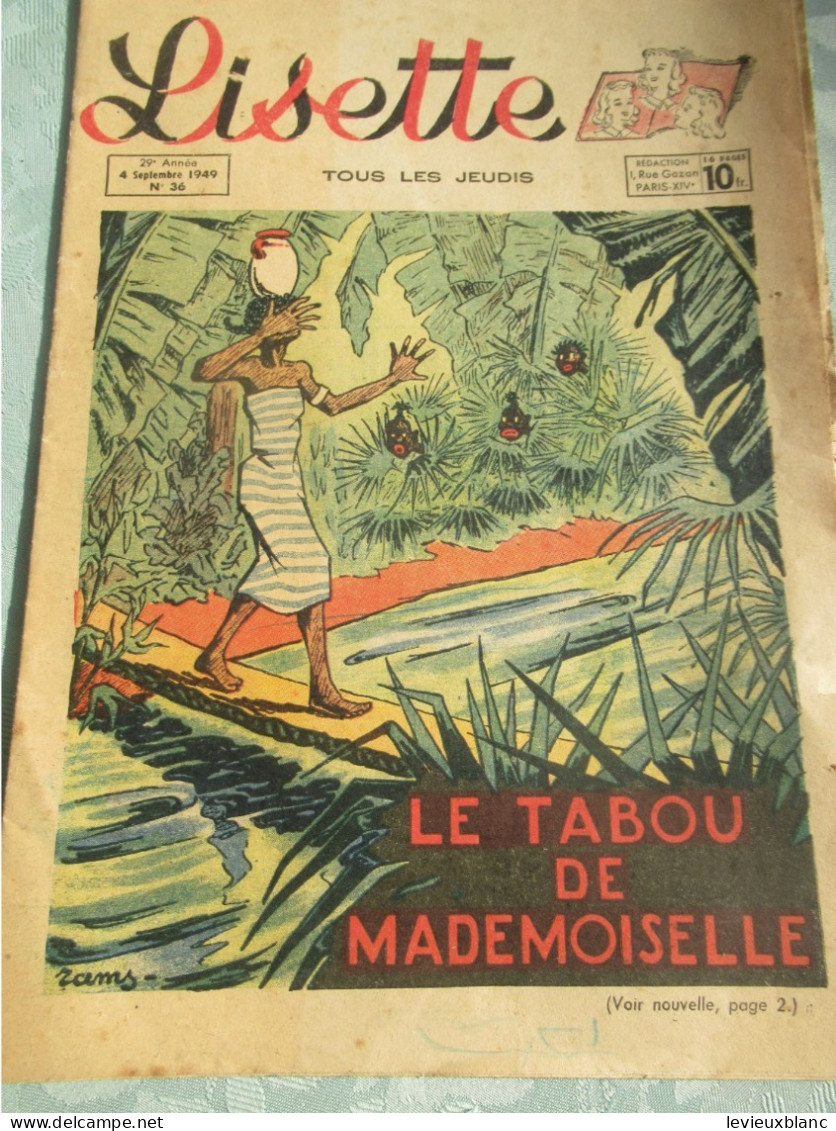 Lisette Tous Les Jeudis/ Le Tabou De Mademoiselle/29émeAnnée N°36/ 4 Septembre 1949       BD175 - Lisette