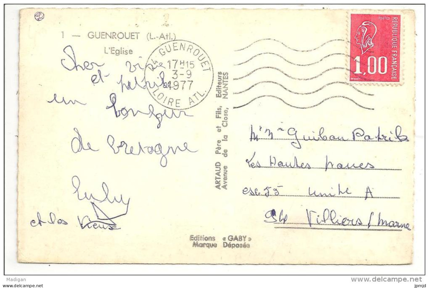 44 - GUENROUET (L.-Atl.) - L'Eglise - Ed. Artaud Gaby N° 1 - 1977 - Guenrouet