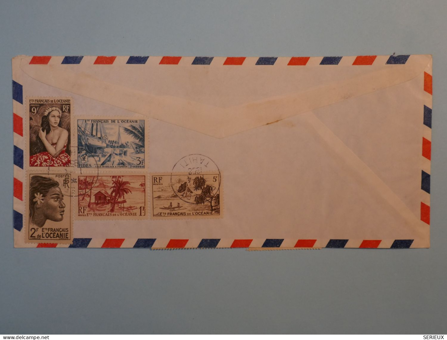 BT 16 ETAB. OCEANIE  BELLE LETTRE  RARE 1953 BY AIR MAIL  PAPEETE  A HONG KONG CHINA +AFFR SPECTACULAIRE +++ - Storia Postale