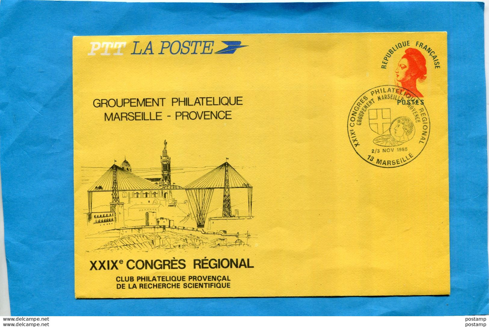 Entier Postal-Enveloppe Jaune Marianne De Gandon Sans Valeur IndiquéeN°2454A Repiq Cachet XXIX° Congrés Régional Recherc - Buste Ristampe (ante 1955)