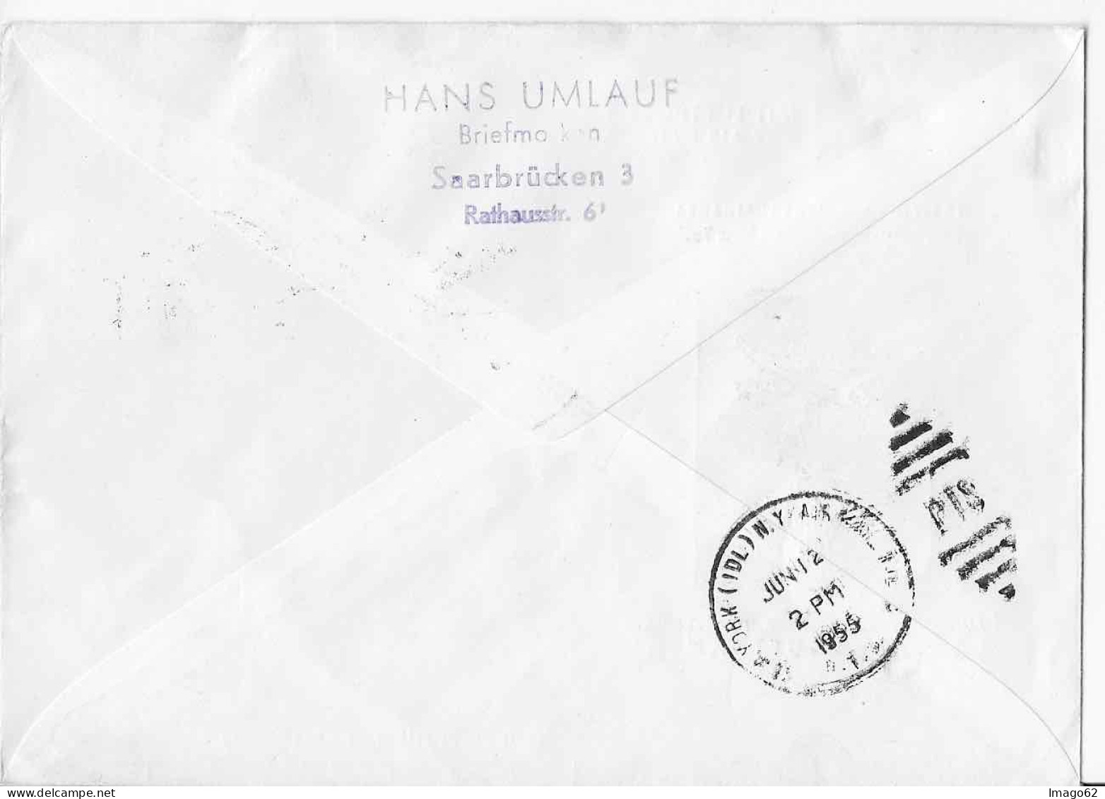 Saarbrucken 1955 Saar - Erstflug Hamburg Dusseldorf New York Lufthansa - Airmail