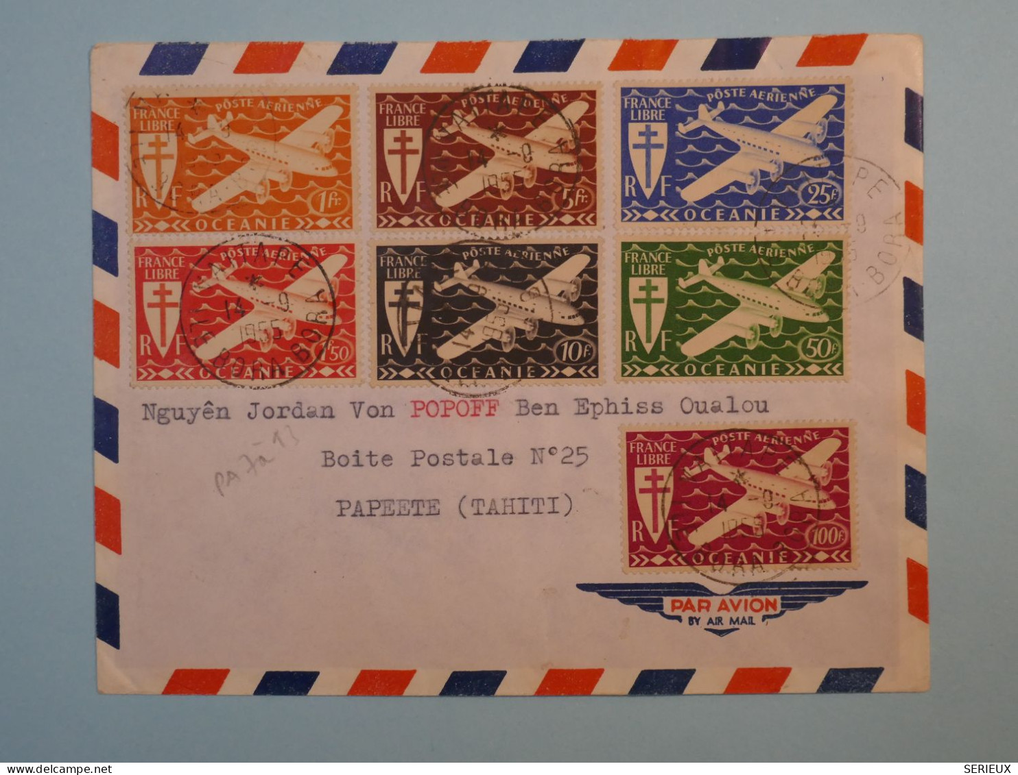 BT16 ETAB. OCEANIE  BELLE LETTRE BINATIONALITé INDOCHINE 1955  TUAMOTU A PAPEETE +AFF. PLAISANT+ - Storia Postale