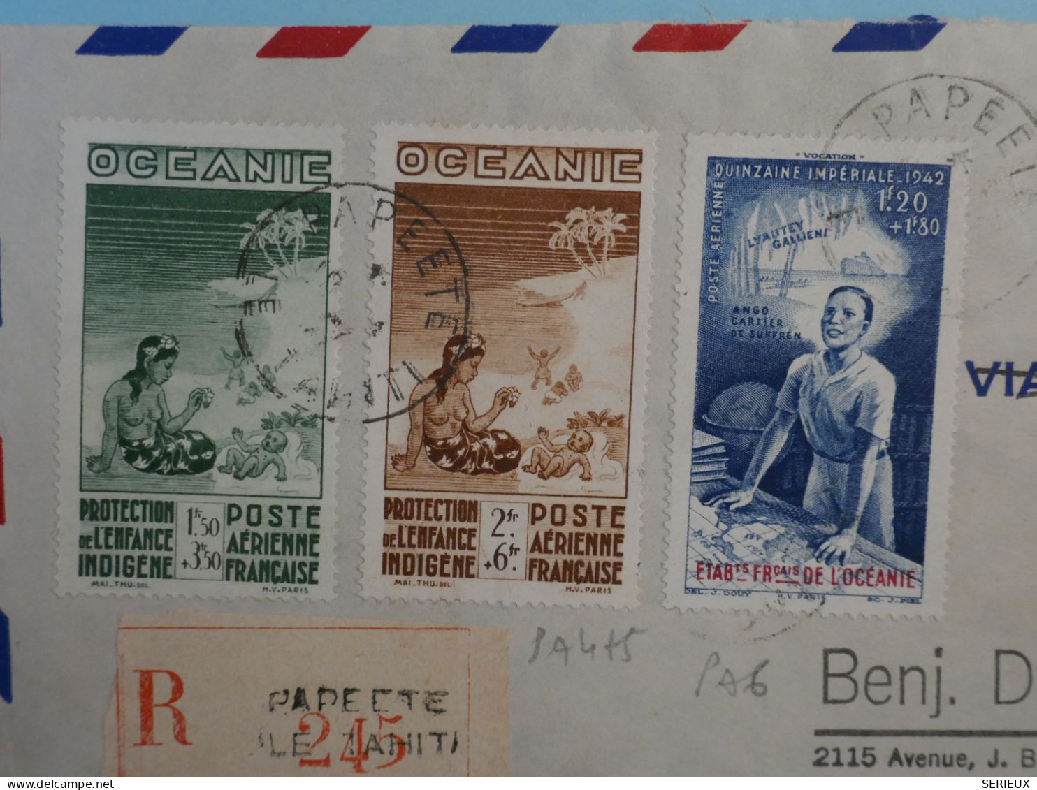 C  ETAB. OCEANIE  BELLE LETTRE  RARE 1947   PAPEETE A NEW YORK USA + BLOC DE 8 TP +AFF. PLAISANT+ - Cartas & Documentos