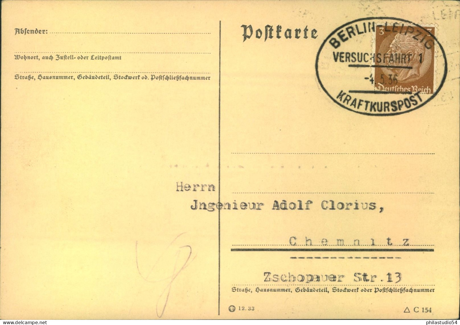 1935, "BERLIN - LEIPZIG KRAFTKURSPOST VERSUCHSFAHRT§ Auf Blanko Druchsachenkarte - Franking Machines (EMA)