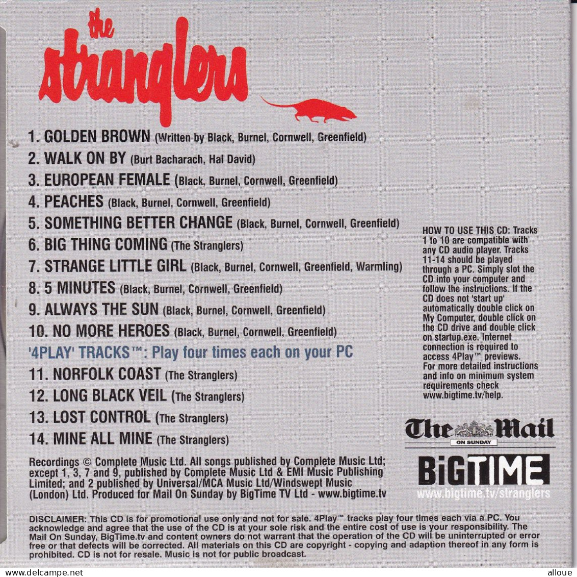 THE STRANGLERS  - CD THE MAIL ON SUNDAY - POCHETTE CARTON 10 TRACK COLLECTOR'S ALBUM - Altri - Inglese