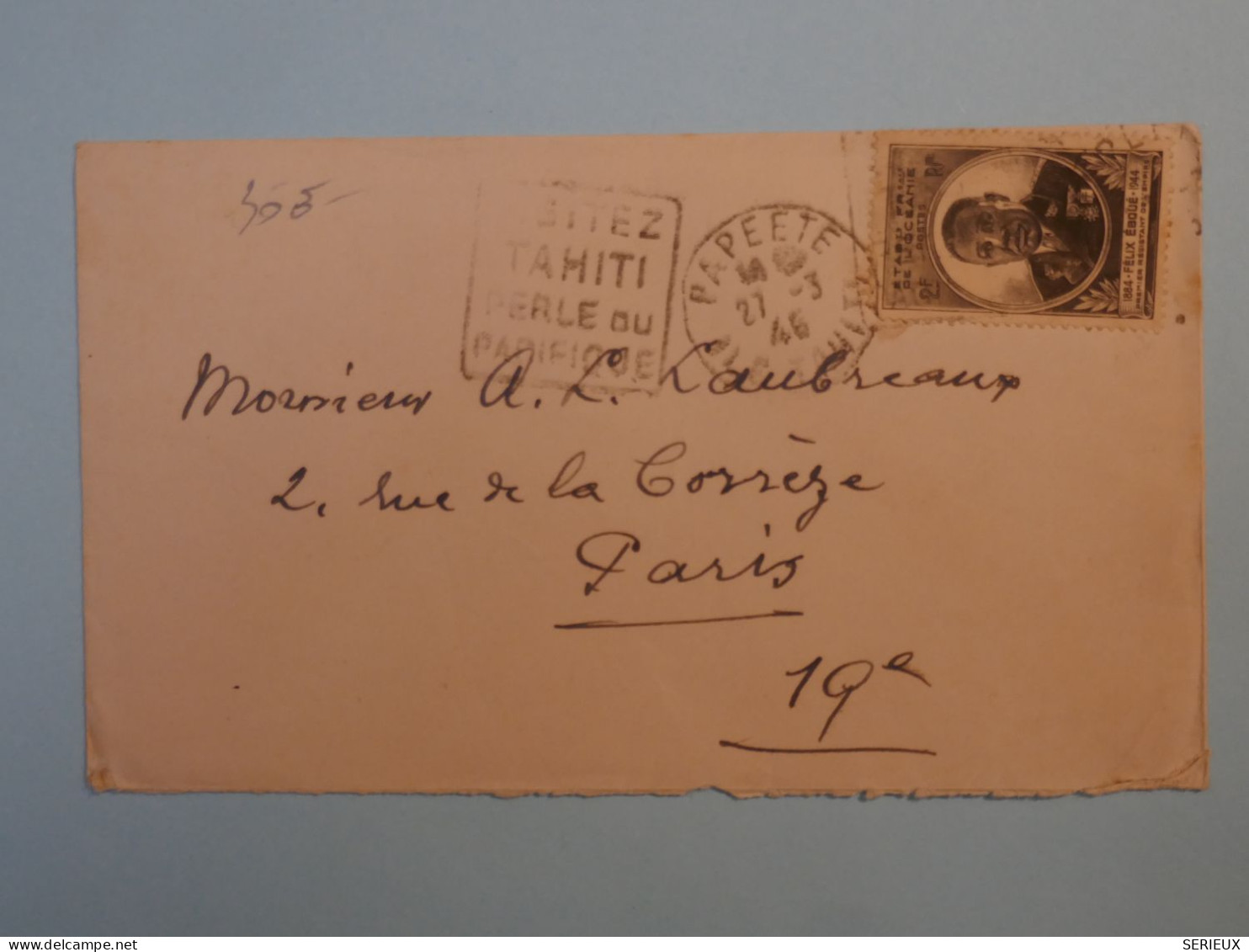 BT16 ETAB. OCEANIE  BELLE LETTRE   1946  PAPEETE A PARIS FRANCE  +AFF. INTERESSANT+ - Cartas & Documentos