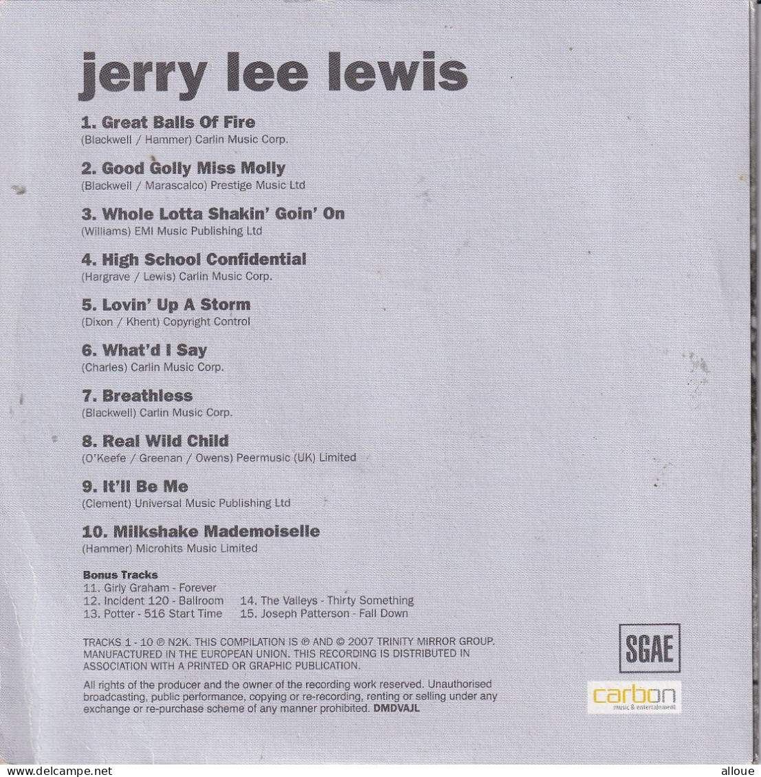 JERRY LEE LEWIS  - CD SUNDAY MIRROR - POCHETTE CARTON 10TRACK LEGENFDS - COLLECTOR'S ALBUM - Altri - Inglese