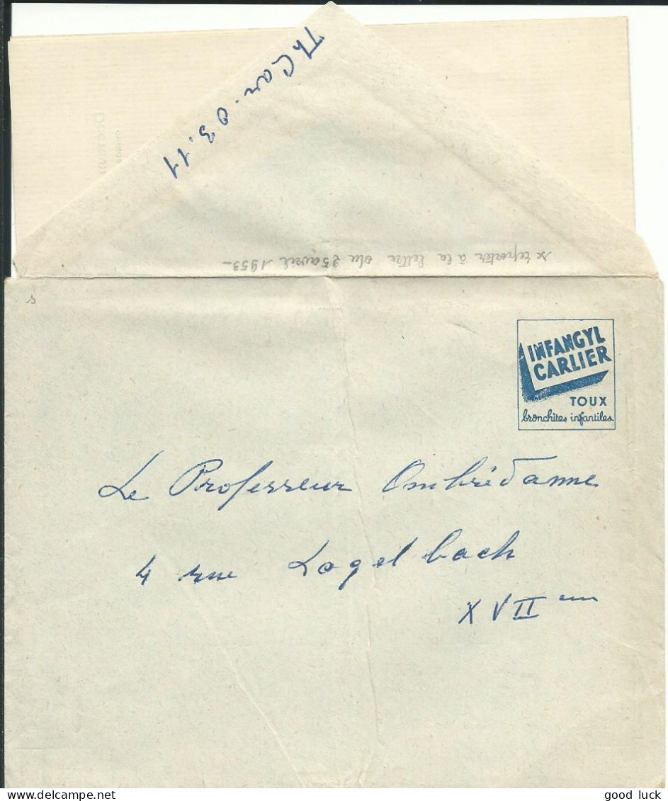 FRANCE LETTRE A ENTETE RARE NON TIMBREE DE CHOLET POUR PARIS ( VOIR COURRIER ) DE  1953 LETTRE COVER - 1944-45 Triomfboog