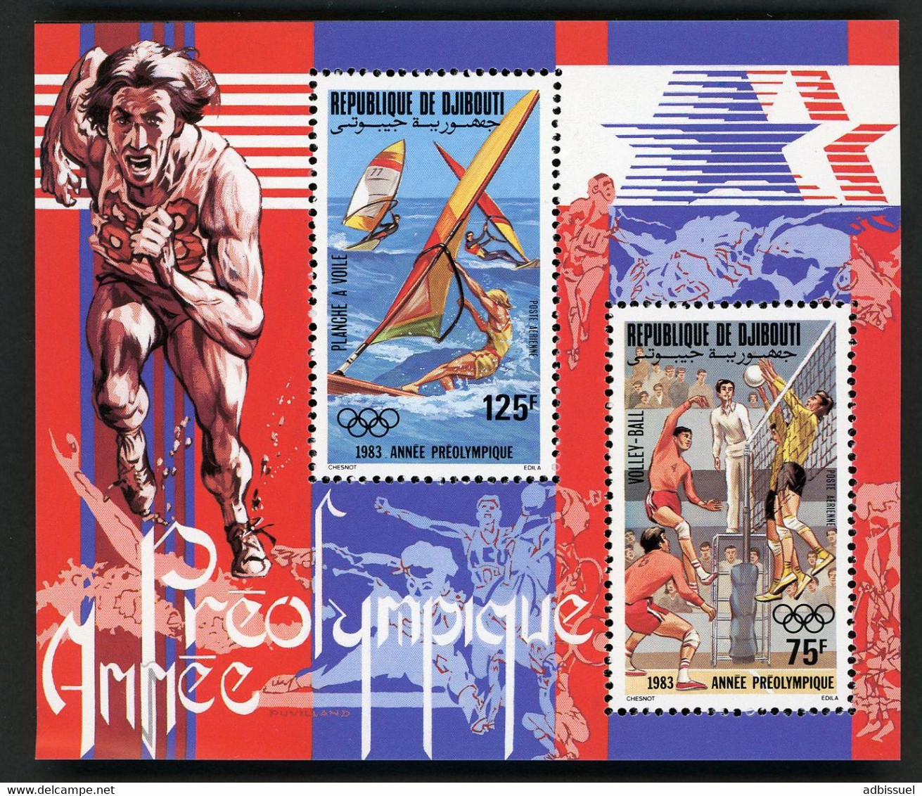DJIBOUTI Bloc Spécial COTE 22 € Poste Aérienne N° 181 + 182 MNH ** Préolympique Pre-Olympic Volley Windsurf. TB/VG - Yibuti (1977-...)