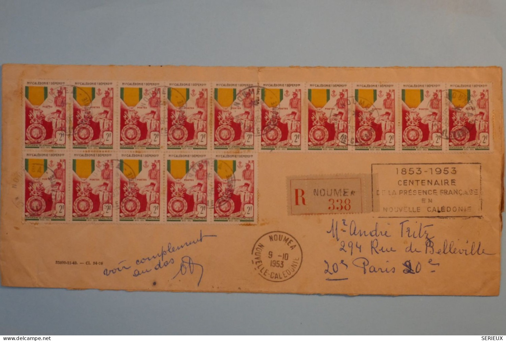 BT16  NOUVELLE CALEDONIE   BELLE LETTRE RARE  1953 NOUMEA  A  PARIS FRANCE  ++AFF.  RARISSIME +  + - Covers & Documents