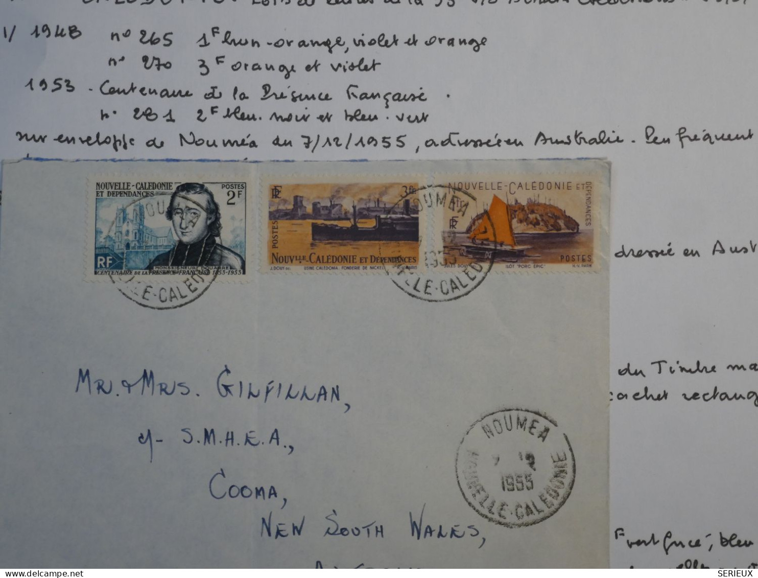 BT16  NOUVELLE CALEDONIE   BELLE LETTRE RR 1953 NOUMEA  A  COOMA AUSTRALIA  ++ PAS SI COURANT+ + - Lettres & Documents