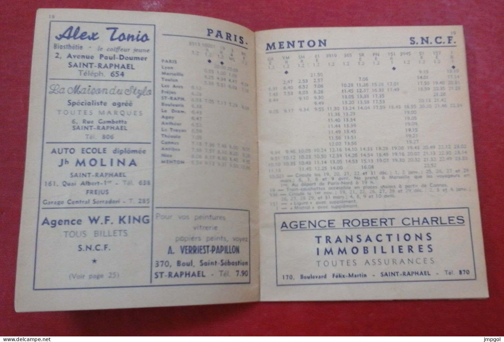 Horaires Services De Cars Région Saint Raphaël Hiver 1963-1964 Sainte Maxime Draguignan Seillans Fayence... - Europa