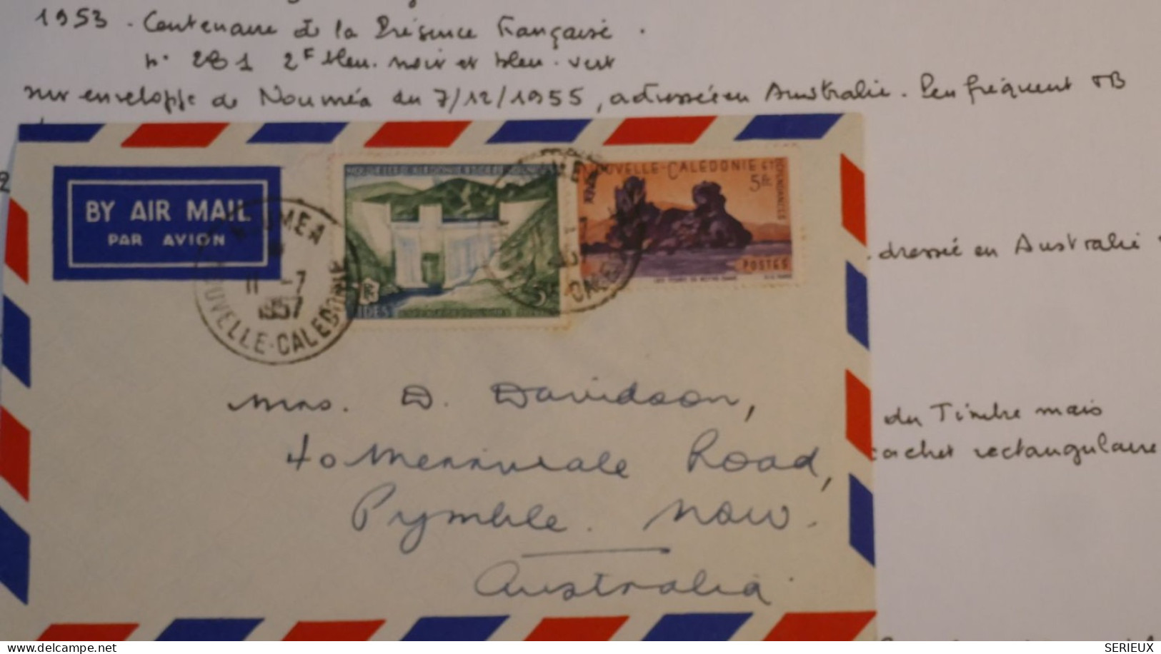 BT16  NOUVELLE CALEDONIE  BELLE LETTRE RR 1957 NOUMEA  A PYMBLE AUSTRALIA  ++ PAS SI COURANT+ + - Lettres & Documents