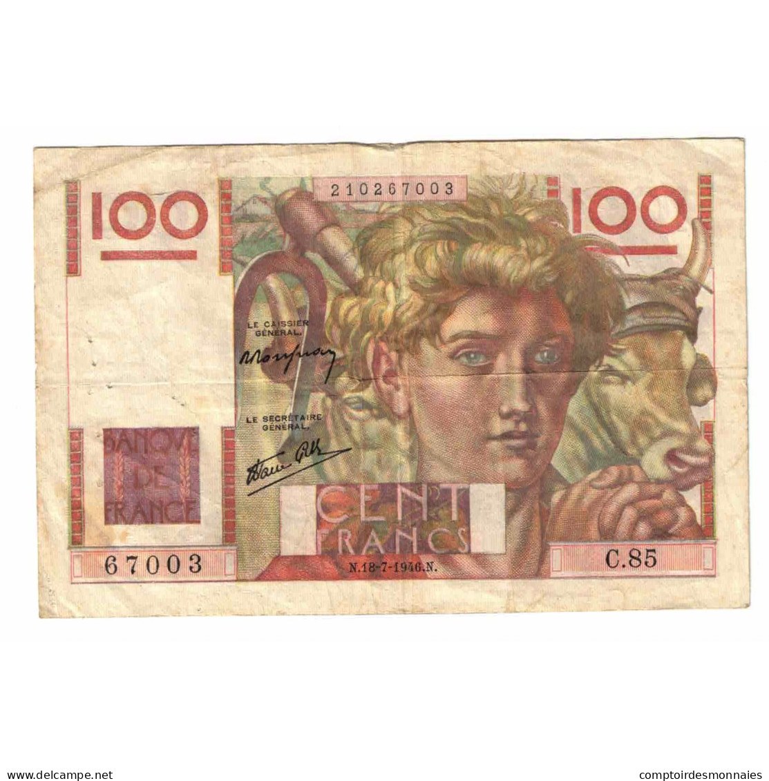 France, 100 Francs, Jeune Paysan, 1946, C.85, TB, Fayette:28.7, KM:128a - 100 F 1945-1954 ''Jeune Paysan''