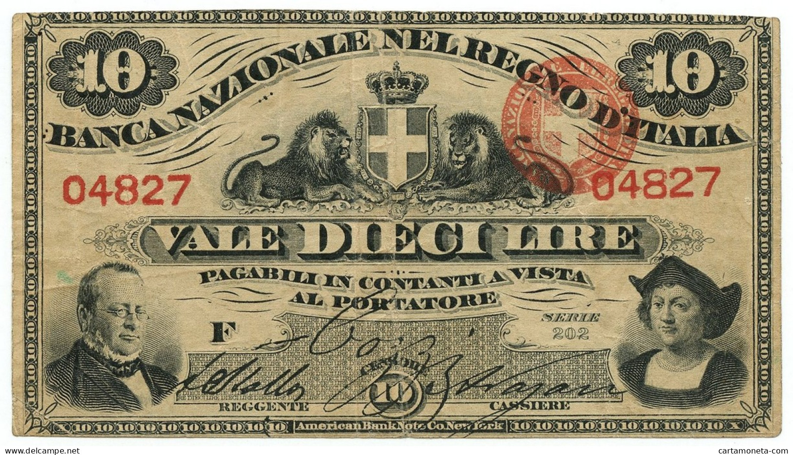 10 LIRE BANCA NAZIONALE NEL REGNO D'ITALIA CAVOUR COLOMBO 28/09/1870 BB - Other & Unclassified