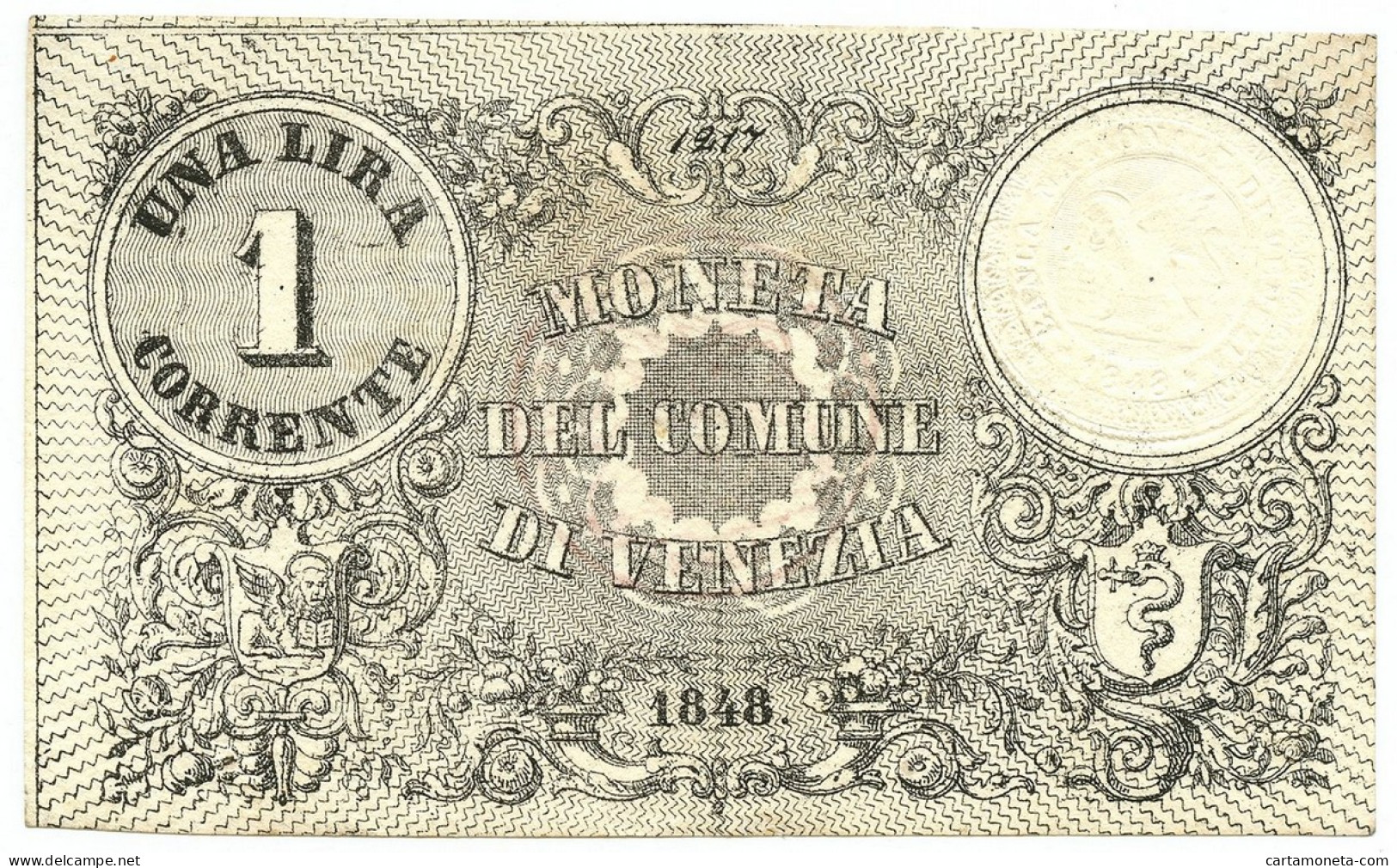 1 LIRA MONETA DEL COMUNE DI VENEZIA 1848 QSPL - Otros & Sin Clasificación