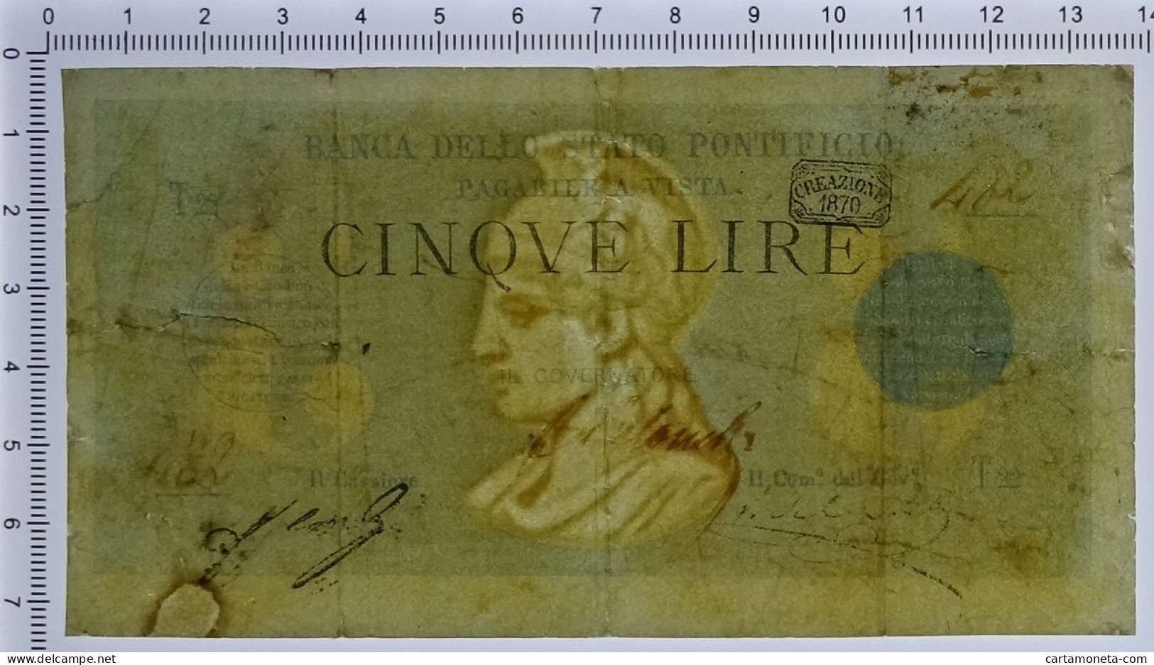 5 LIRE BANCA DELLO STATO PONTIFICIO 1870 MB/MB+ - Autres & Non Classés