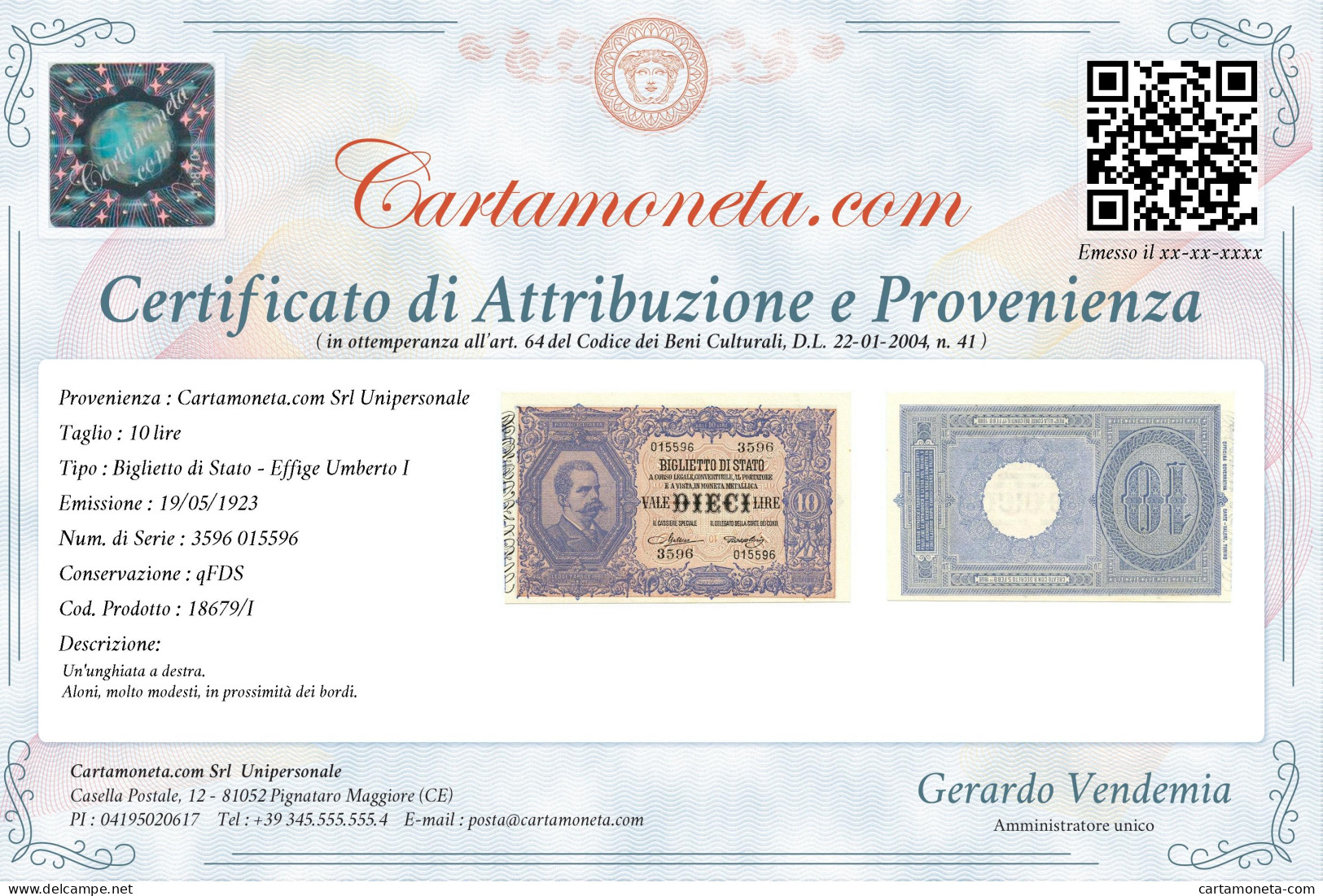 10 LIRE BIGLIETTO DI STATO EFFIGE UMBERTO I 19/05/1923 QFDS - Sonstige