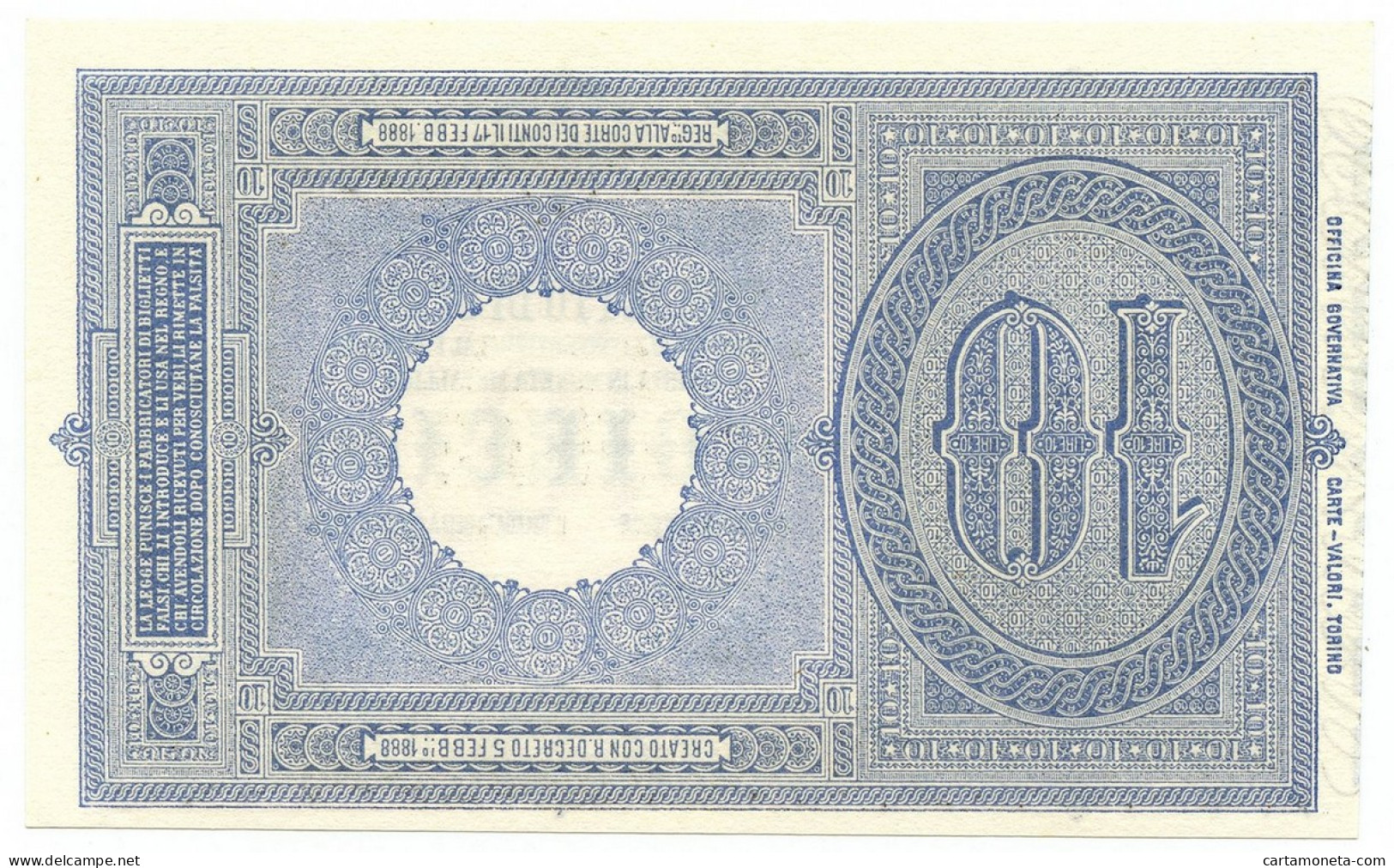 10 LIRE BIGLIETTO DI STATO EFFIGE UMBERTO I 19/05/1923 FDS-/FDS - Otros