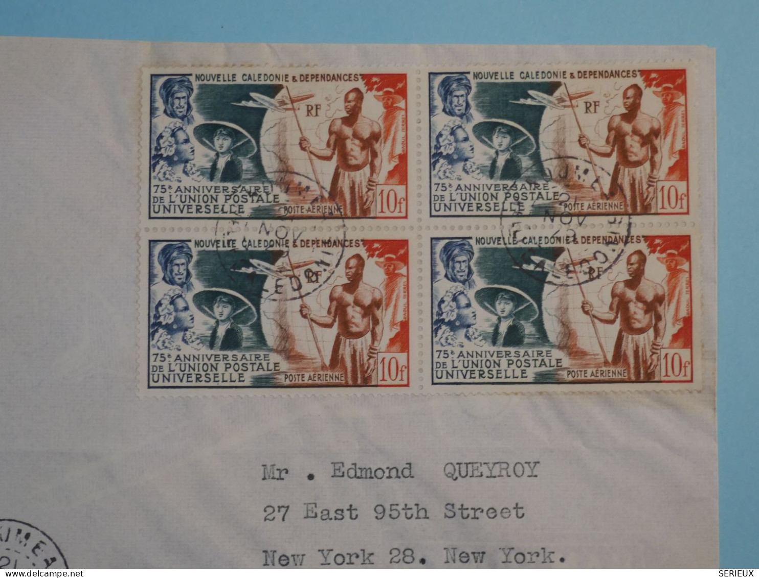 BT16  NOUVELLE CALEDONIE  BELLE LETTRE  RR 1949 NOUMEA  A SANTO NVELLES HEBRIDES   +PAIRE DE TP++ PAS  COURANT+ + - Storia Postale