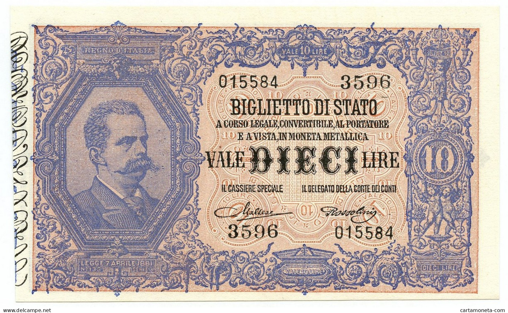 10 LIRE BIGLIETTO DI STATO EFFIGE UMBERTO I 19/05/1923 FDS - Otros