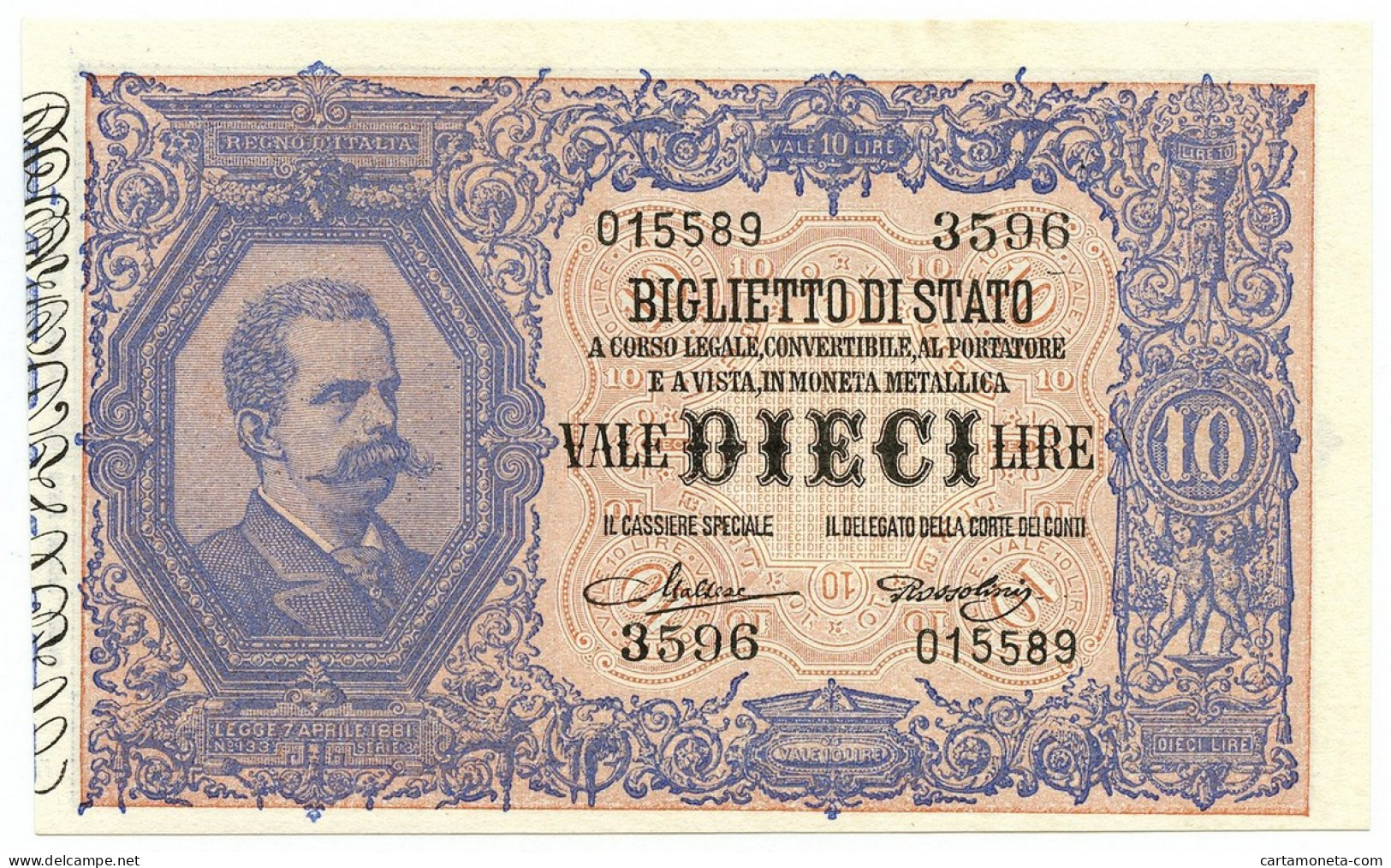 10 LIRE BIGLIETTO DI STATO EFFIGE UMBERTO I 19/05/1923 FDS-/FDS - Regno D'Italia - Altri