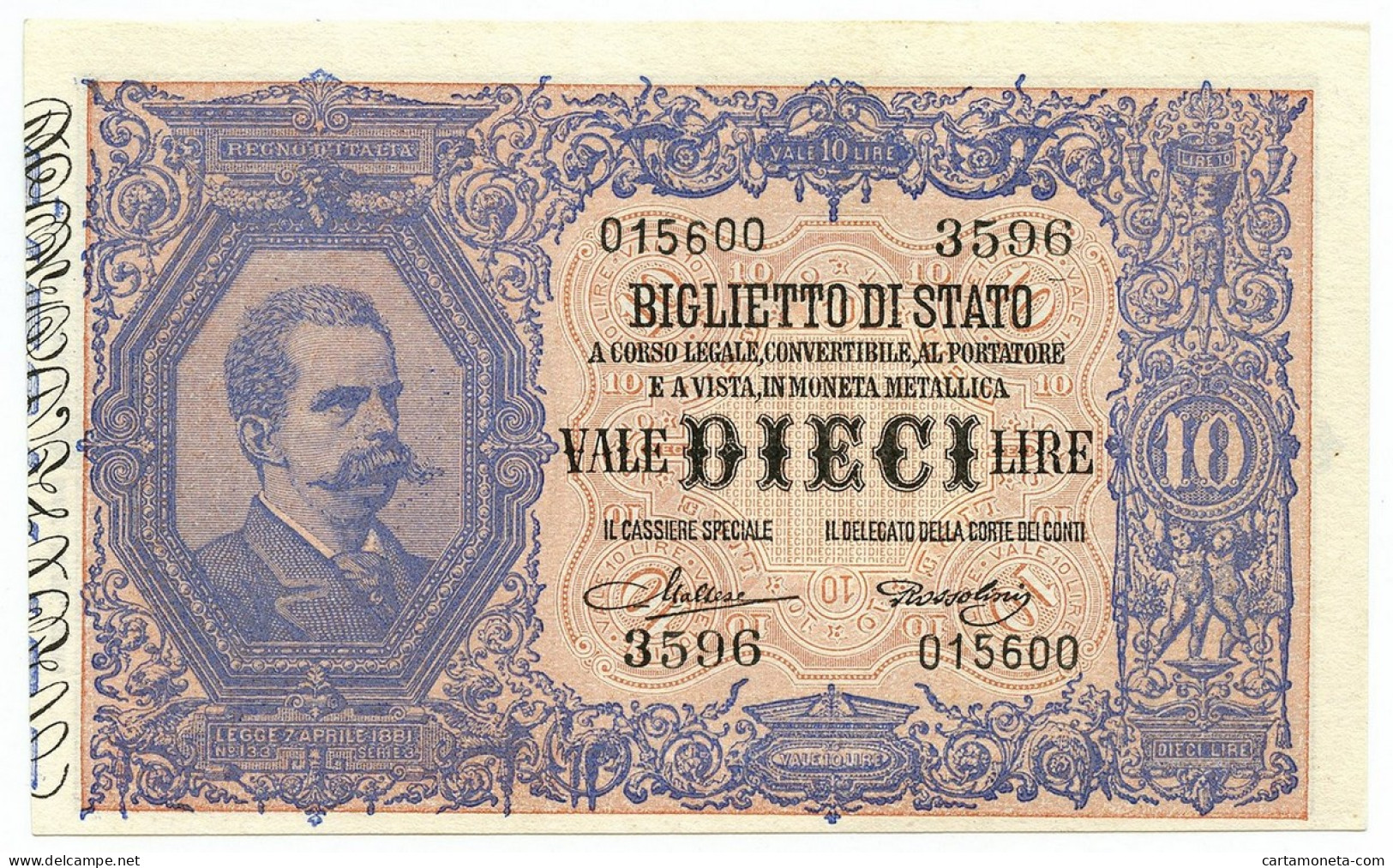 10 LIRE BIGLIETTO DI STATO EFFIGE UMBERTO I 19/05/1923 SUP - Regno D'Italia – Other