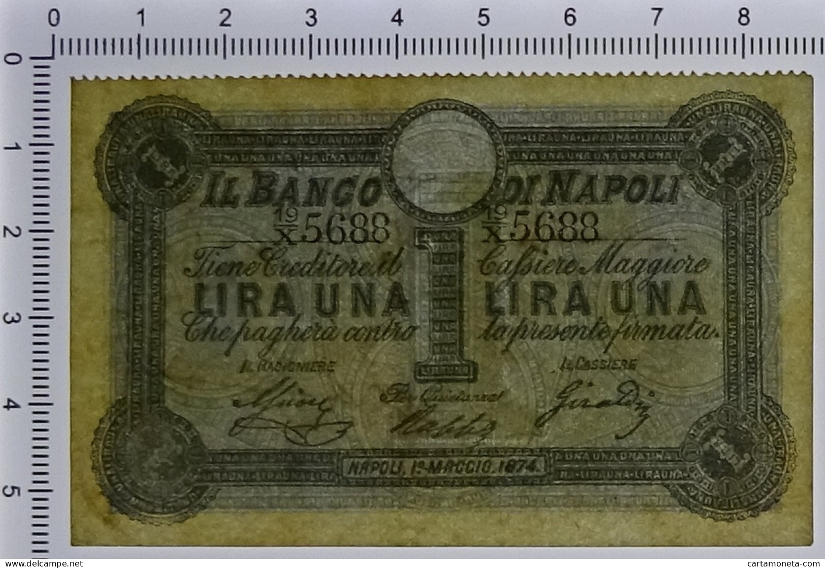 1 LIRA BANCO DI NAPOLI FEDE DI CREDITO 5° TIPO 01/05/1874 BB/SPL - Other & Unclassified