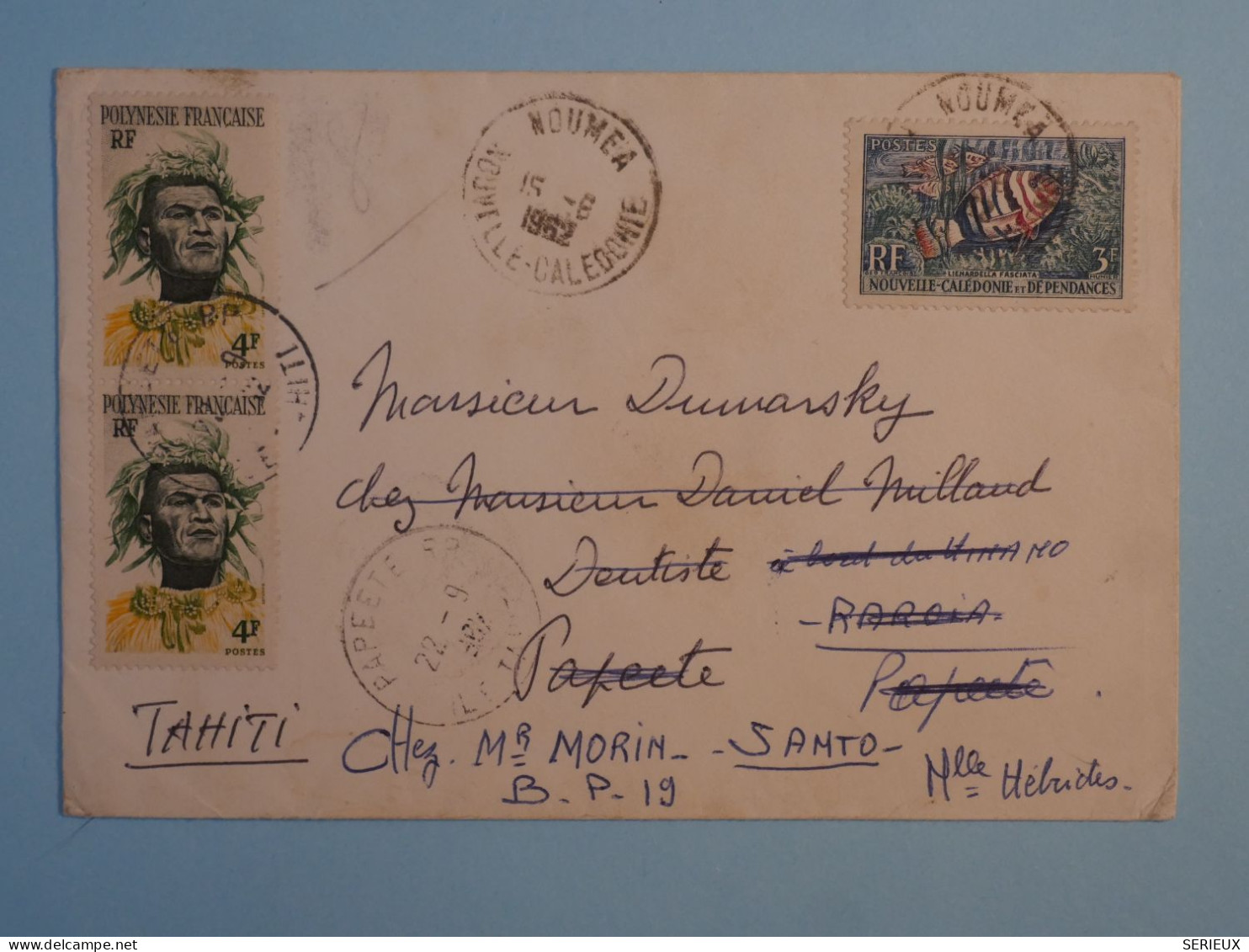 BT16  NOUVELLE CALEDONIE  BELLE LETTRE  RR 1962 NOUMEA  A RARIA  RED. SANTO NVELLES HEBRIDES   +PAIRE DE TP+ + - Lettres & Documents