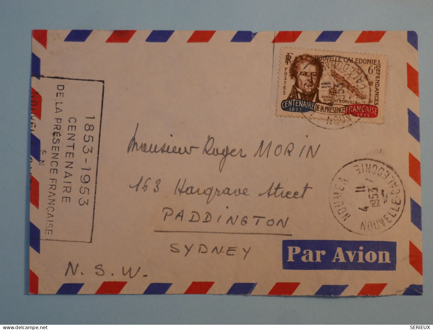 BT16  NOUVELLE CALEDONIE  BELLE LETTRE  RR 1953 NOUMEA  A  SYDNEY AUSTRALIA   ++ + - Covers & Documents
