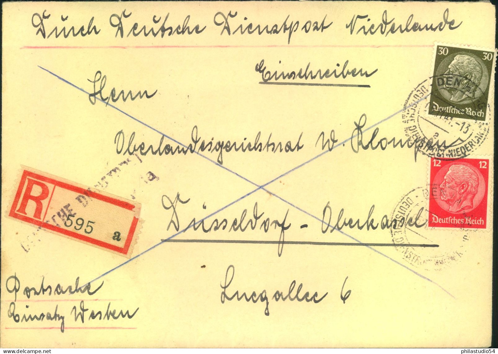 1941, DEUTSCHE DIENSTPOST NIEDERLANDE", Einschreiben Mit Inhalt Inhalt Ab DEN HAAG - Lettres & Documents