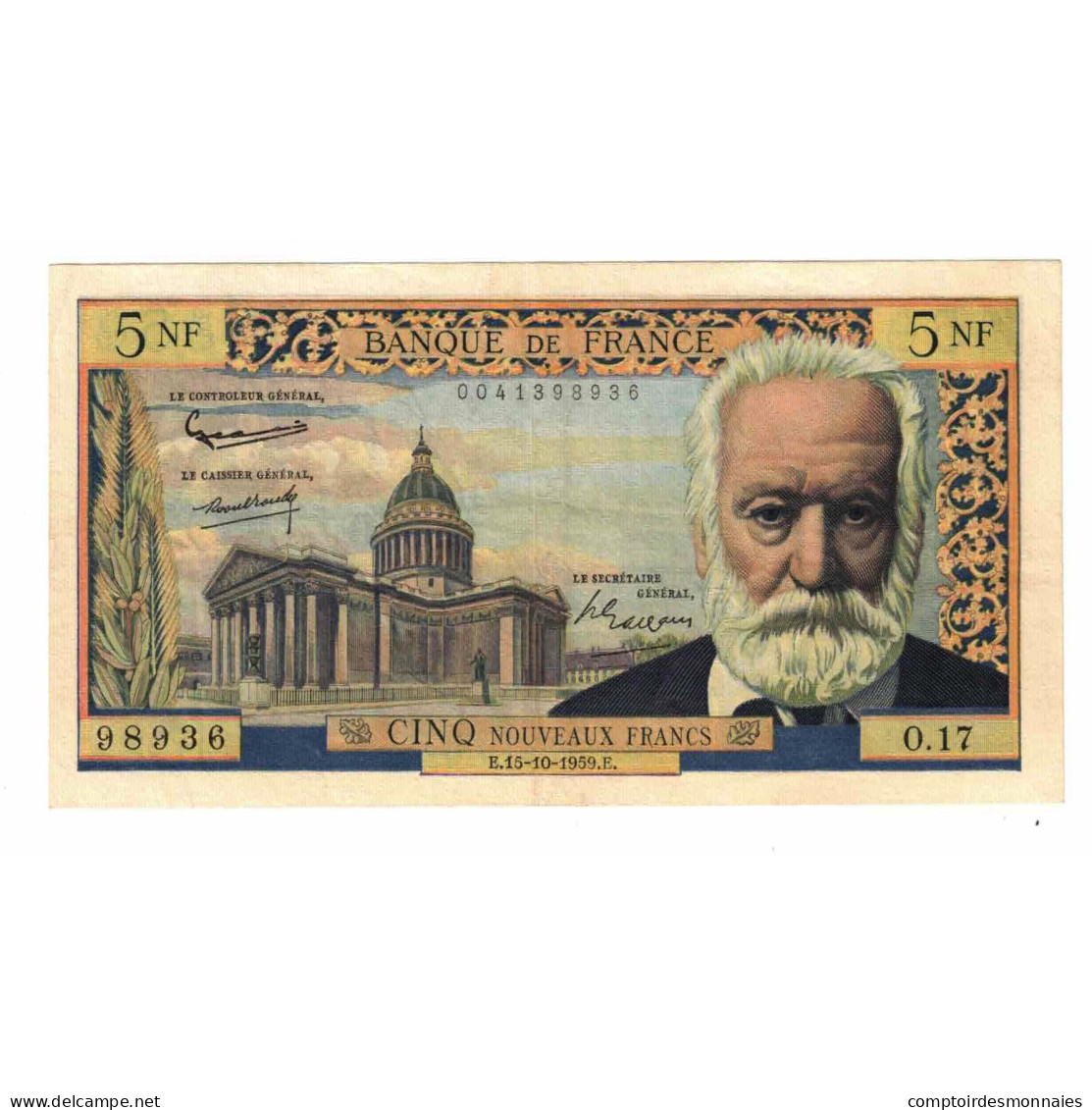 France, 5 Nouveaux Francs, Victor Hugo, 1959, O.17, SUP, Fayette:56.03, KM:141a - 5 NF 1959-1965 ''Victor Hugo''