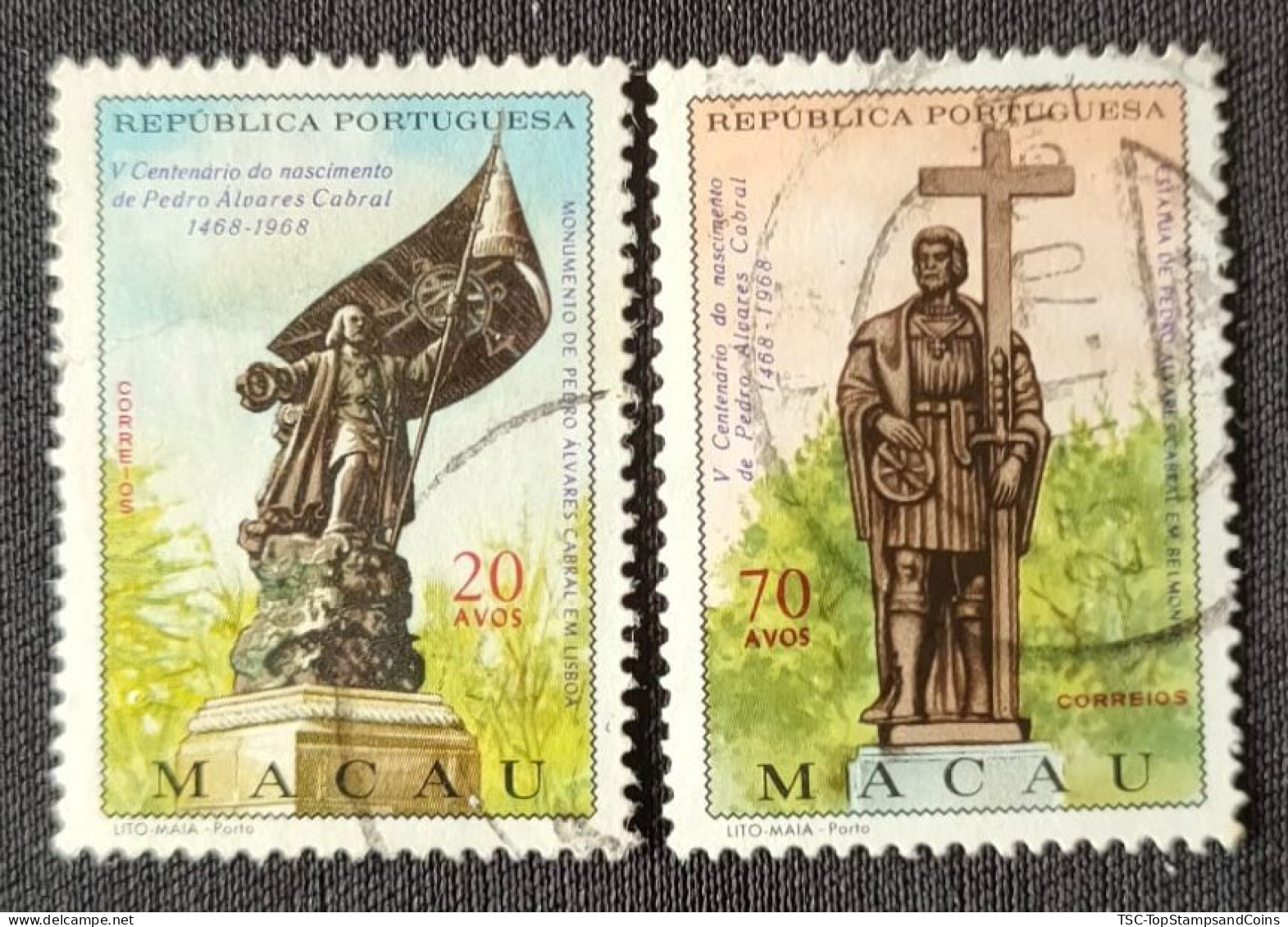 MAC5418-19U8 - 5th. Centenary Of Pedro Álvares Cabral Birth - Complete Set Of 2 Used Stamps - Macau - 1968 - Gebraucht